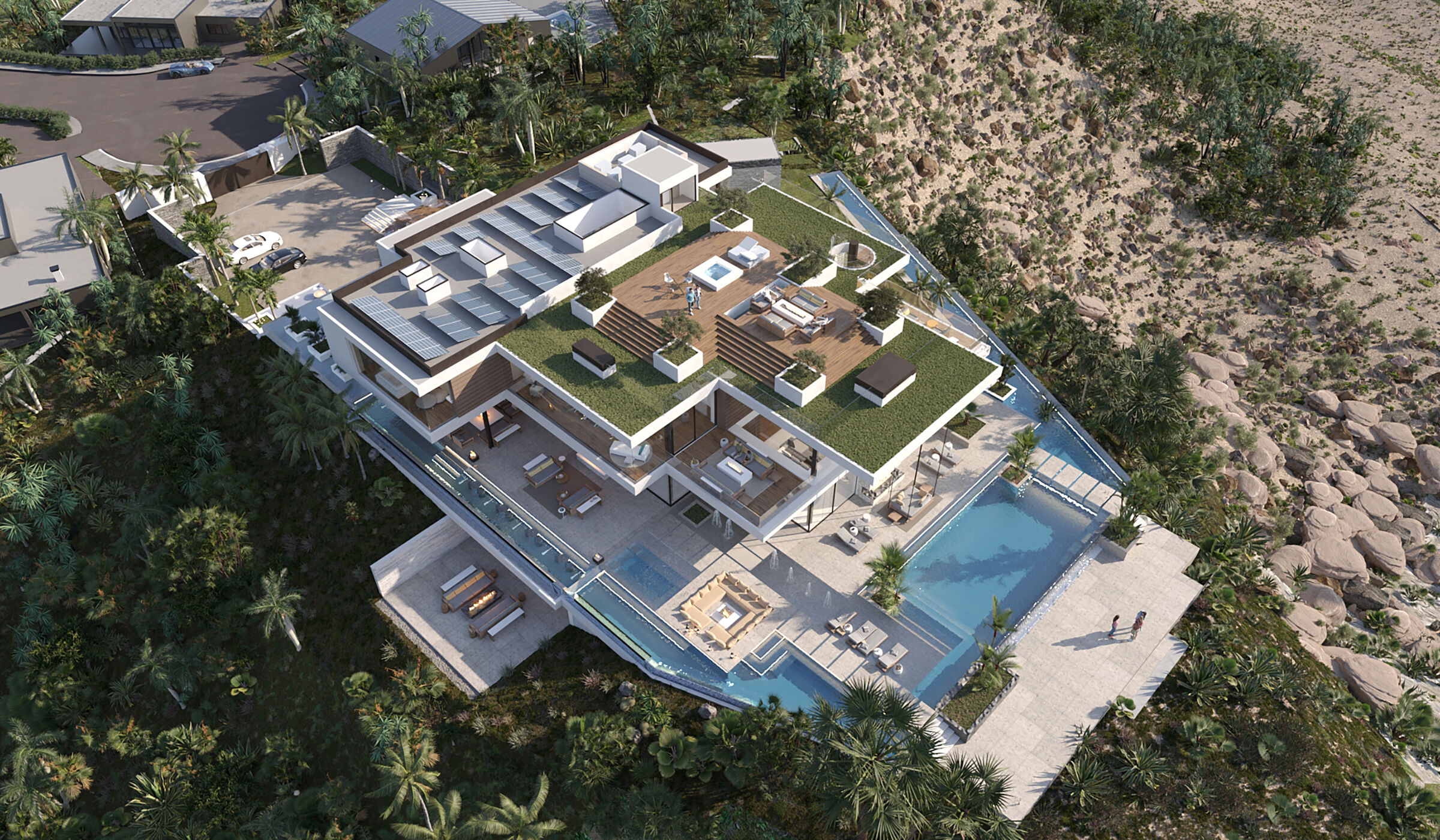 Royal Oak Encino, Los Angeles luxury resort style estate with wraparound swimming pool and terraces on every floor