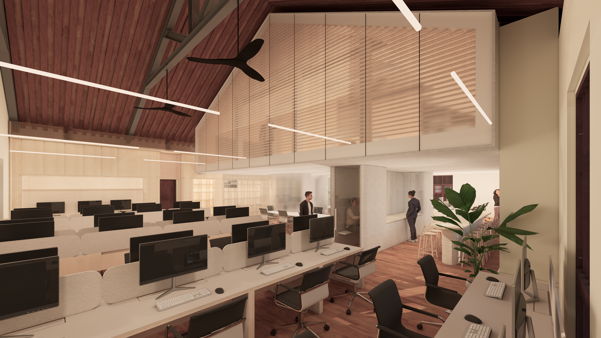 Render 03-Proposed mezzanine for the second storey of the rear block, creating a house within a house