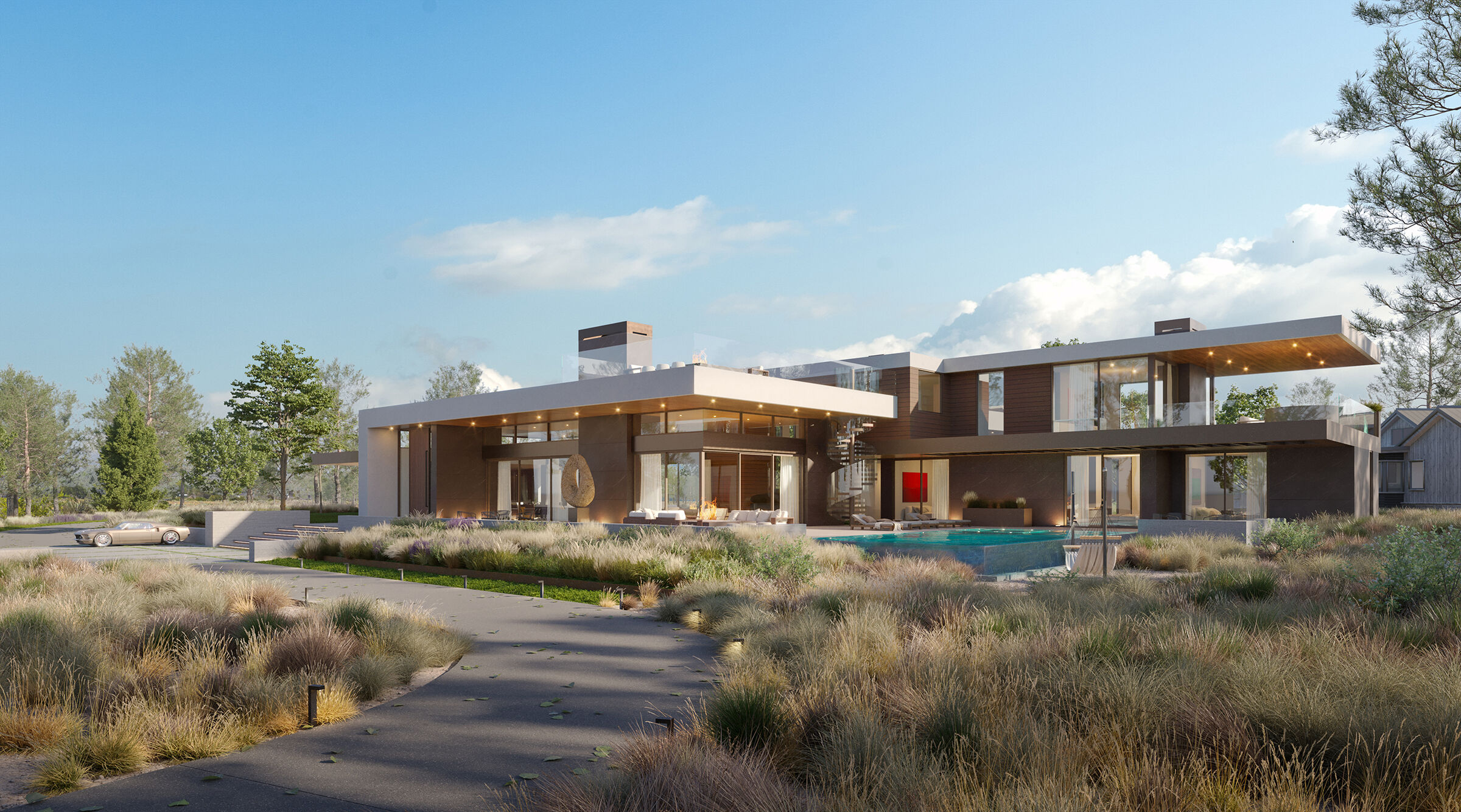 Modern architectural exterior of 16 Glenhaven, a luxury resort style indoor outdoor home in Reno, Nevada