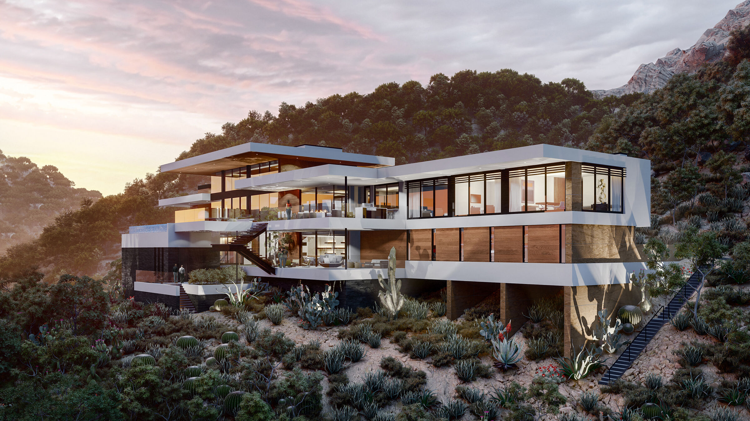 Paradise Valley, Arizona modern resort style luxury desert home with hillside perch and cactus garden landscaping