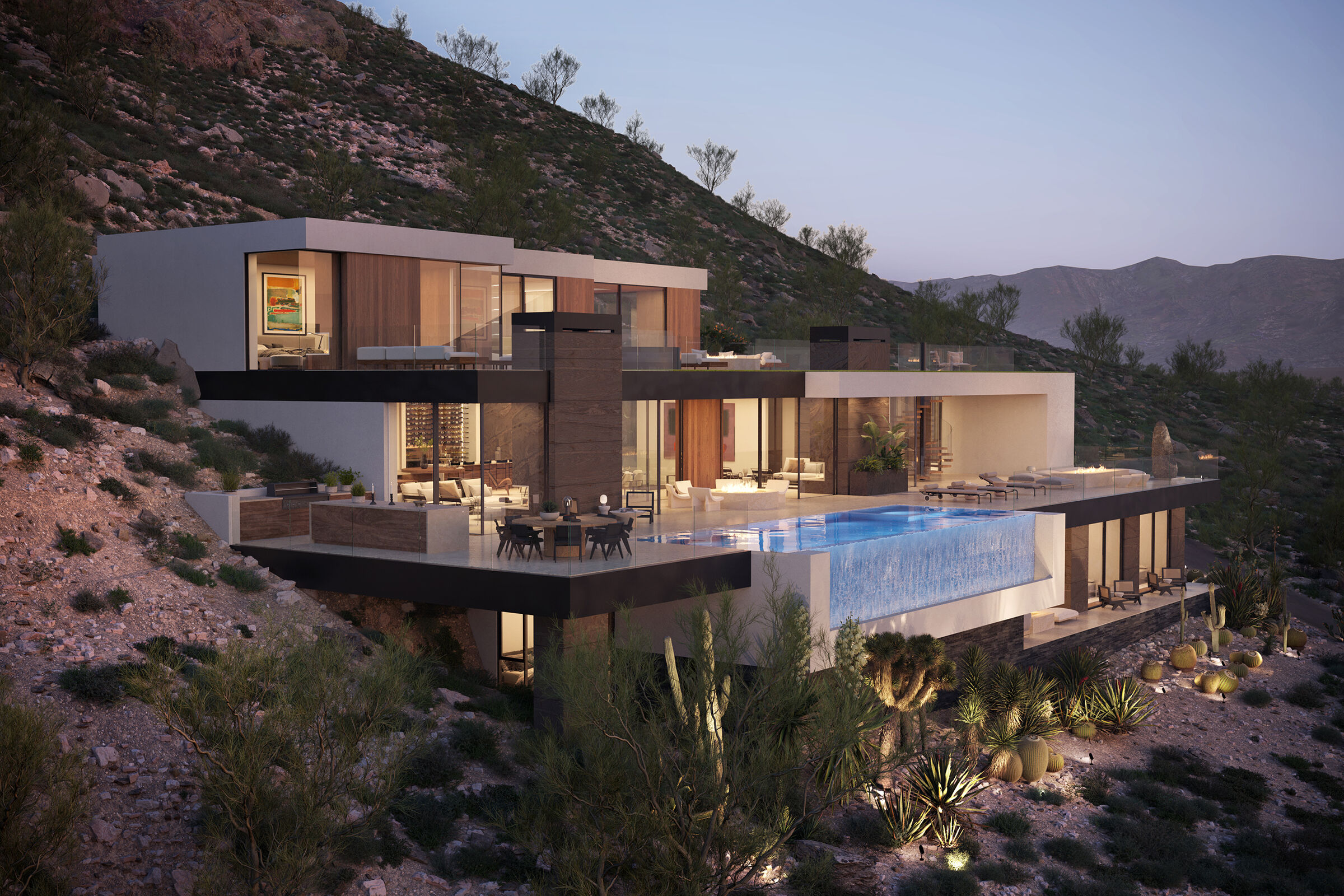 Royal Palm Paradise Valley, Arizona modern resort style hillside desert home with infinity pool and views