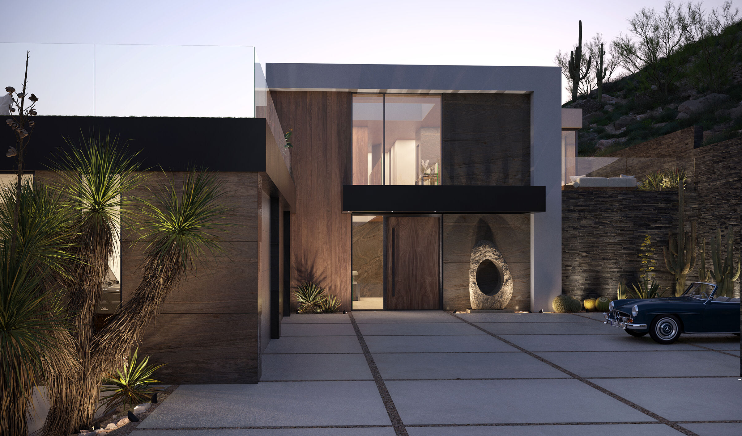 Royal Palm Paradise Valley, Arizona modern resort style desert home minimalist architectural front entrance