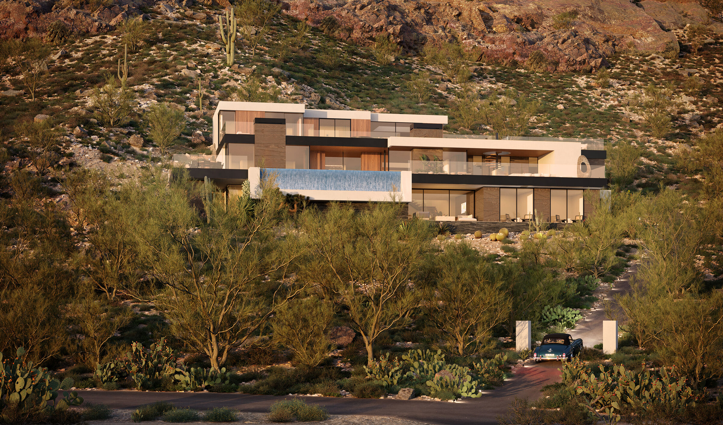 Royal Palm Paradise Valley, Arizona modern resort style desert home with terraced hillside design