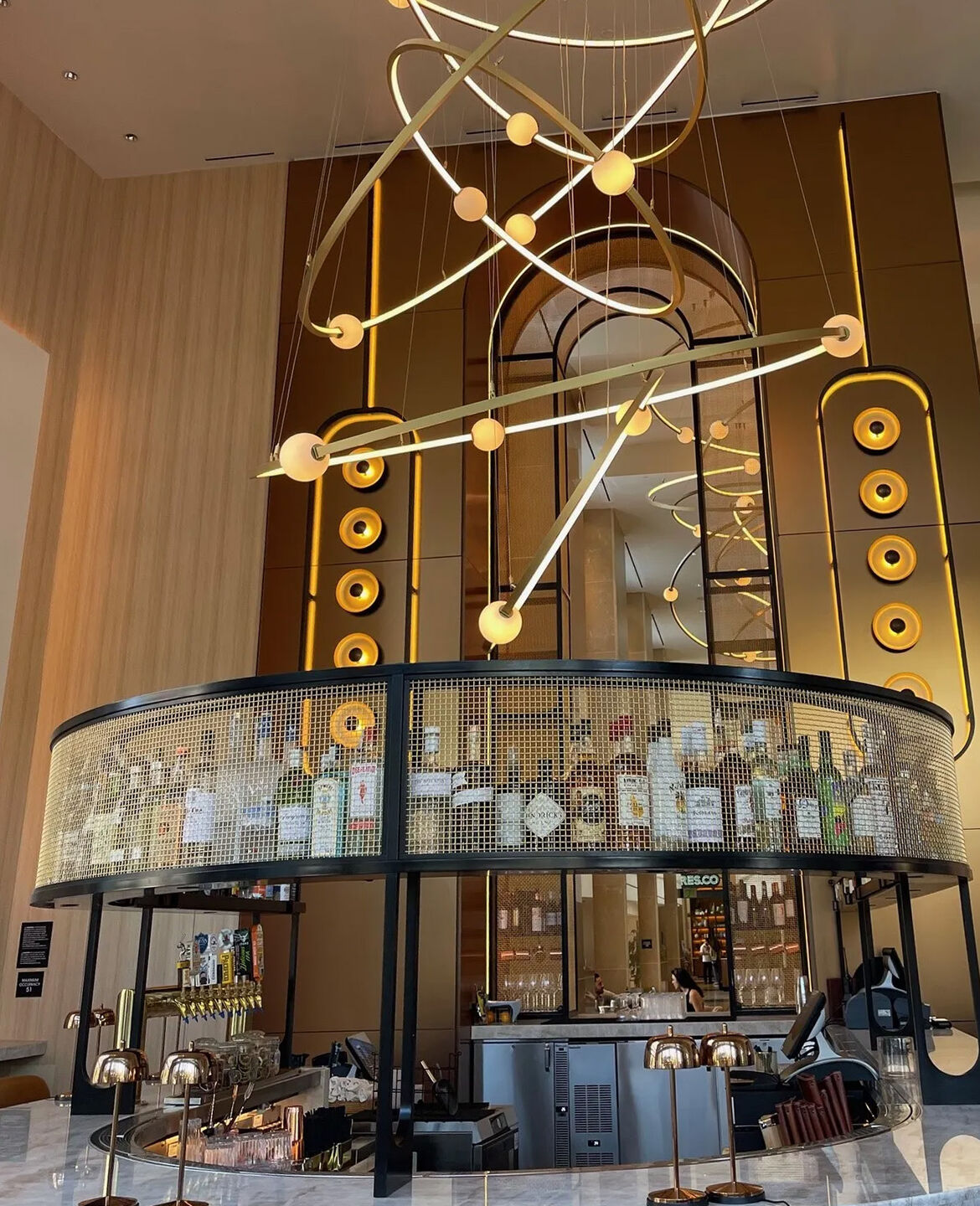 Banker Wire bronze architectural wire mesh installation creating focal points at the Ace Porter bar