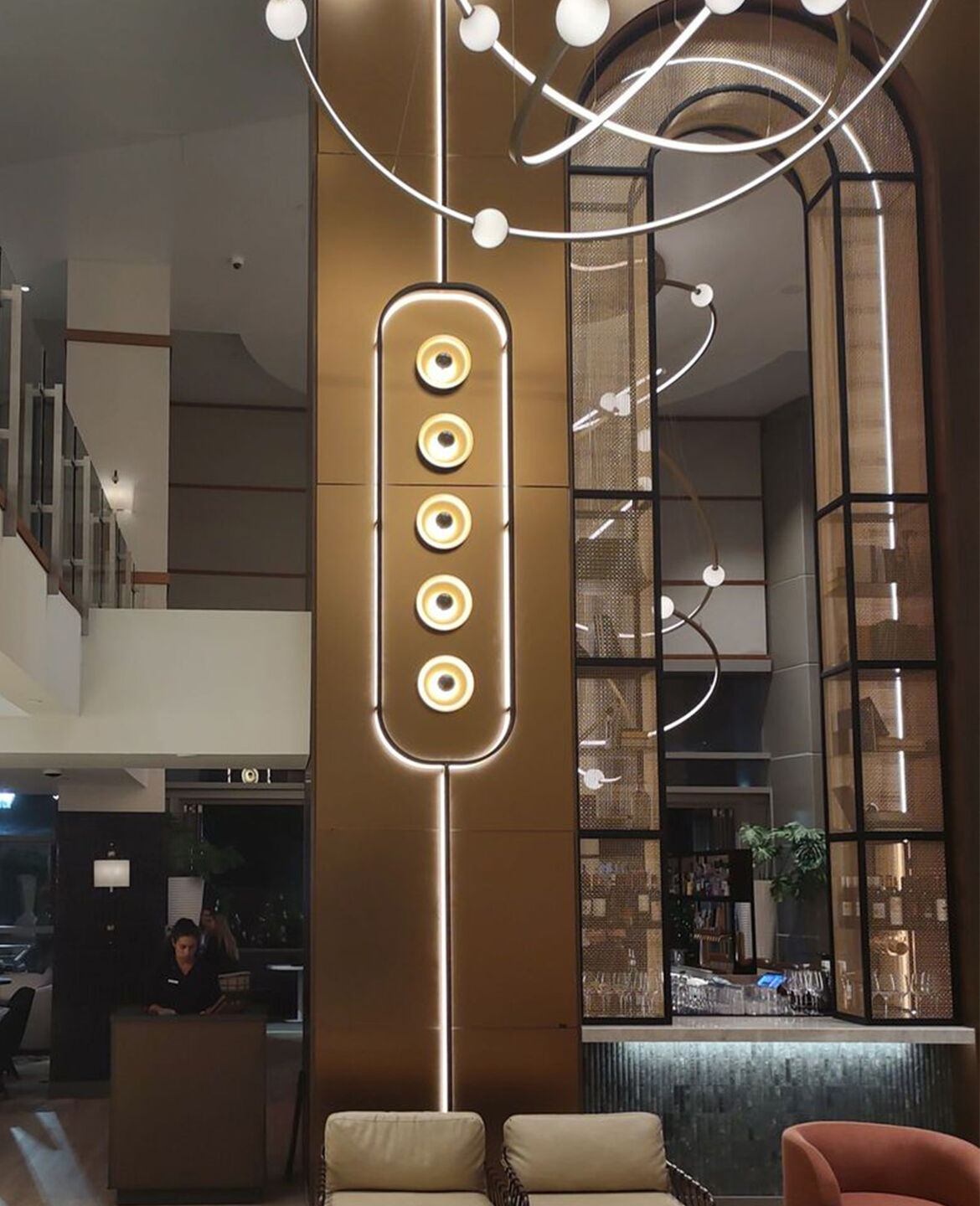 Banker Wire bronze architectural wire mesh installation creating focal points at the Ace Porter bar
