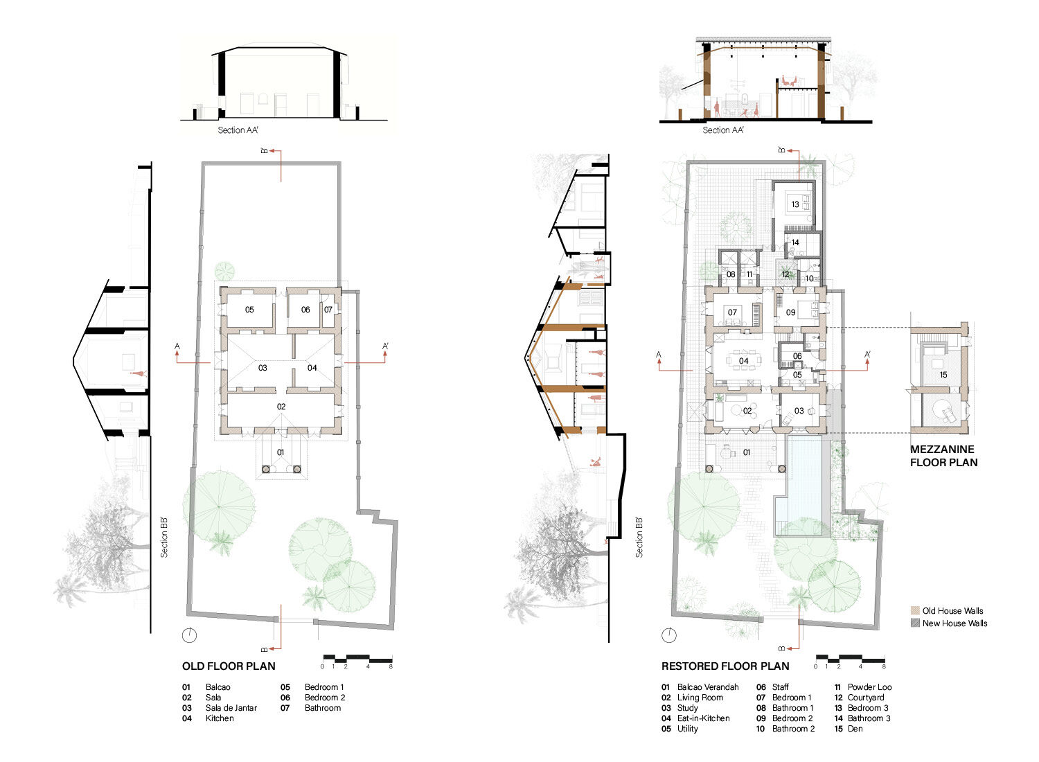 Original and Restored floor plans side by side