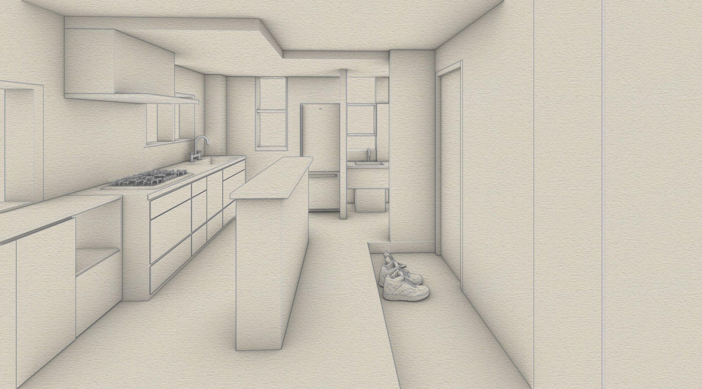 Around kitchen.