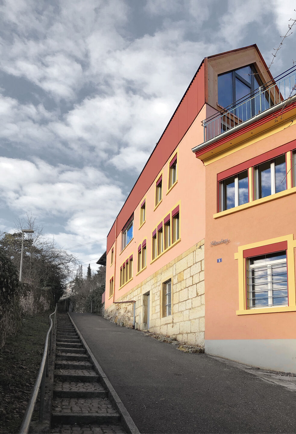 View of the east façade from the street