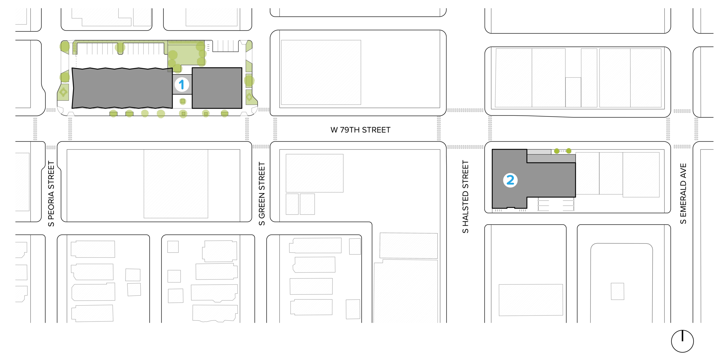 Two buildings, site plan