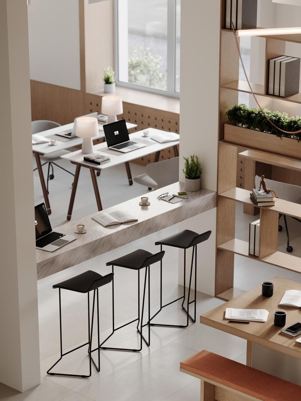 View from the dining area to the open space