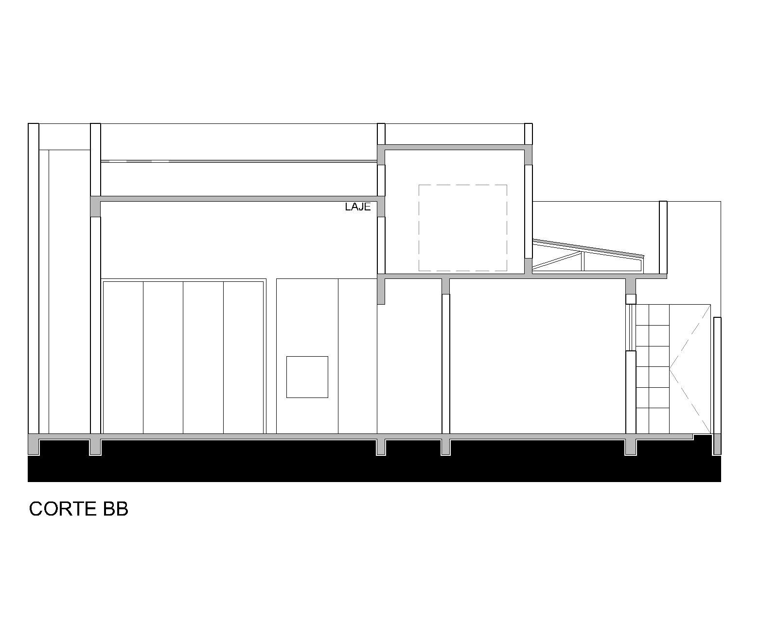 Longitudinal and transversal sections illustrating the spatial hierarchy and roof system design.