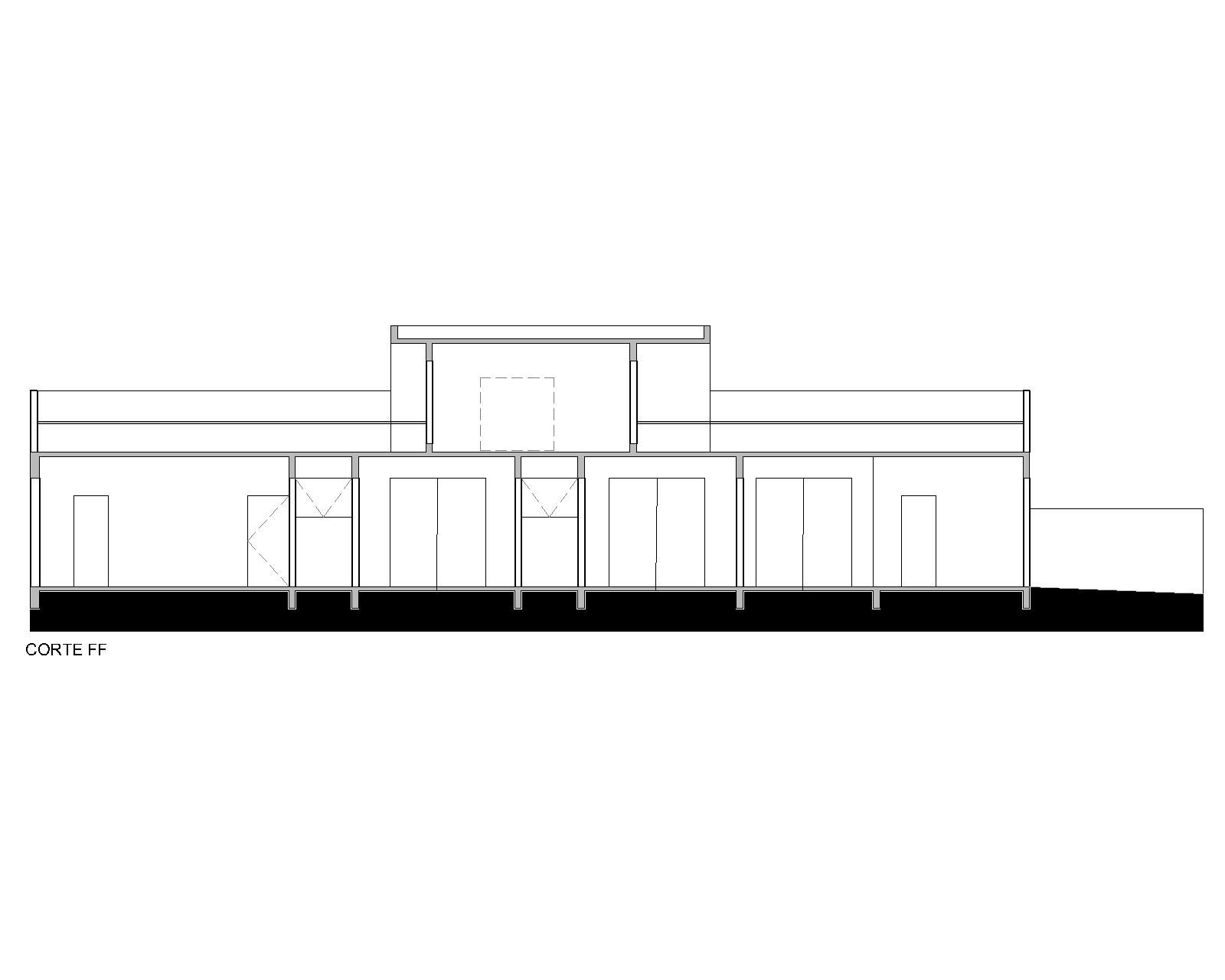 Longitudinal and transversal sections illustrating the spatial hierarchy and roof system design.
