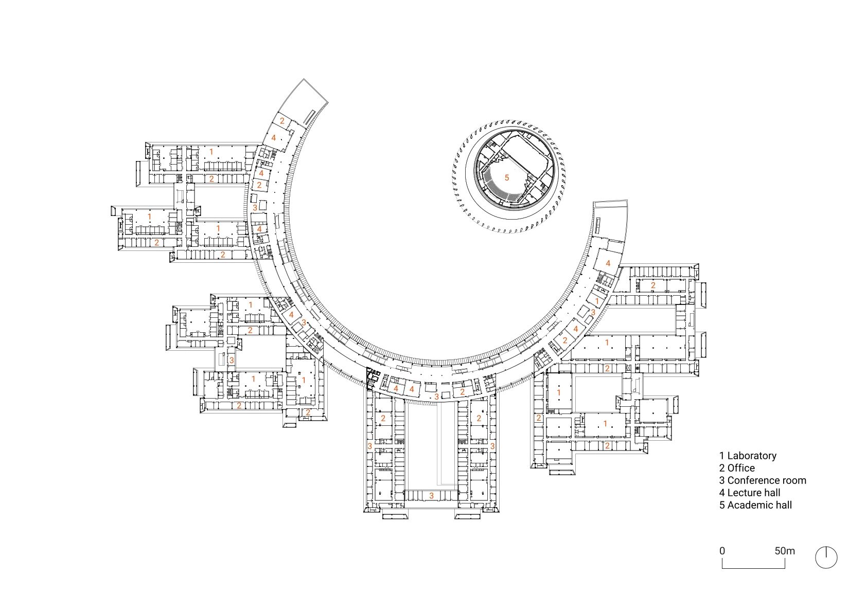 First floor plan Academic Core, original scale 1:500