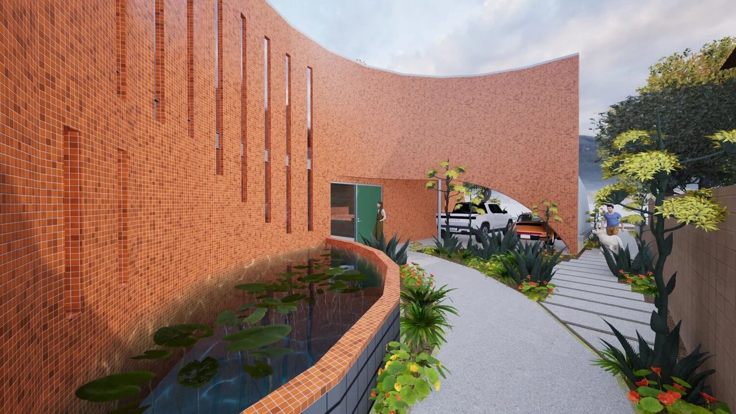 Koi Pond Entry and Curved Tile wall