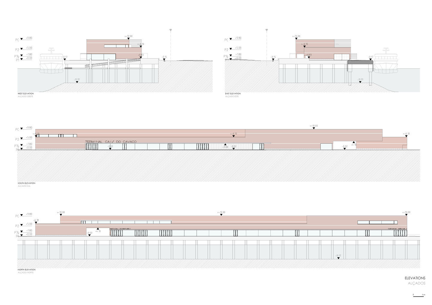 West, East, South, North elevations