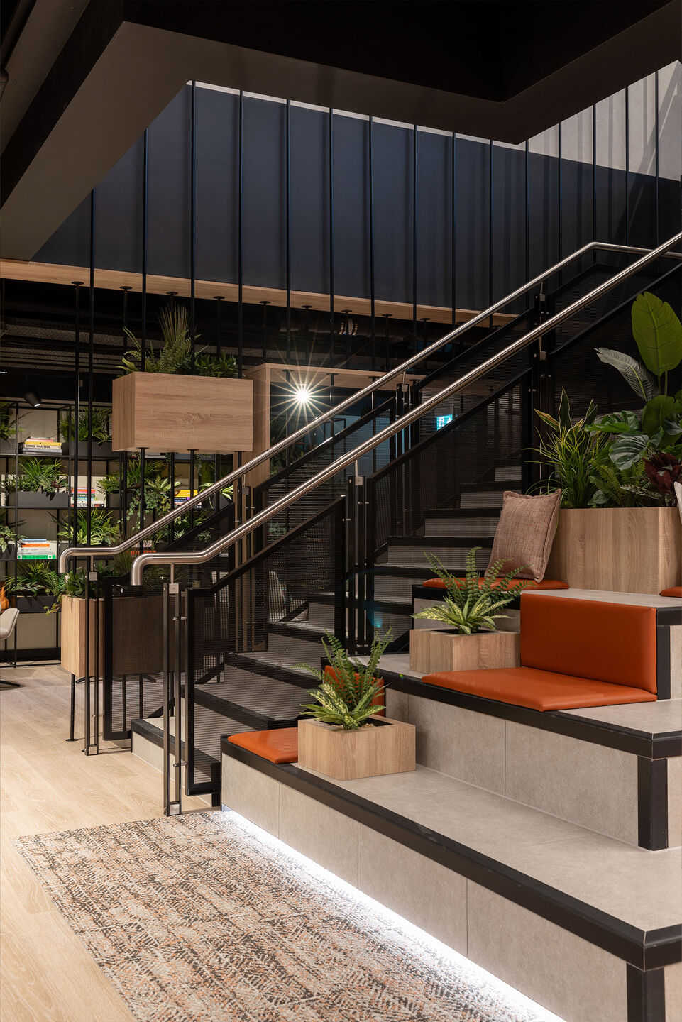 Banker LPZ-71 architectural wire mesh enhances staircase design with clean lines, durable materials, & a contemporary look ideal for residential & commercial spaces.