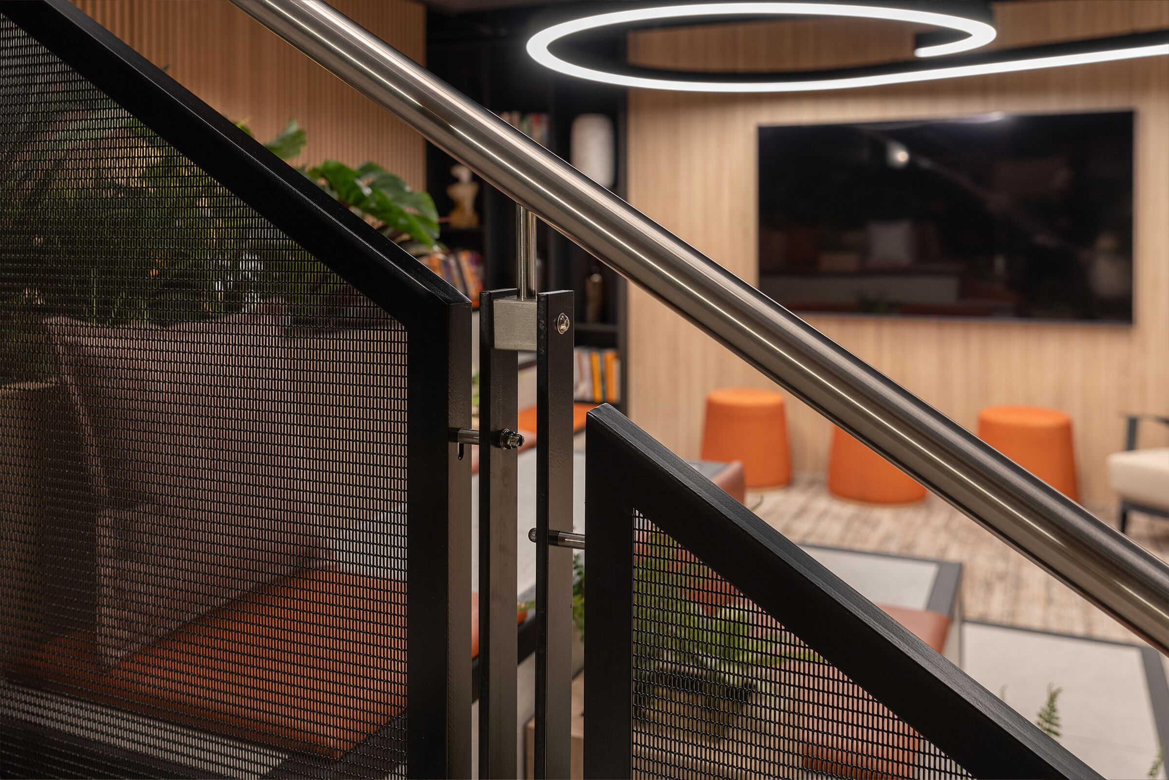 Banker LPZ-71 architectural wire mesh enhances staircase design with clean lines, durable materials, & a contemporary look ideal for residential & commercial spaces.