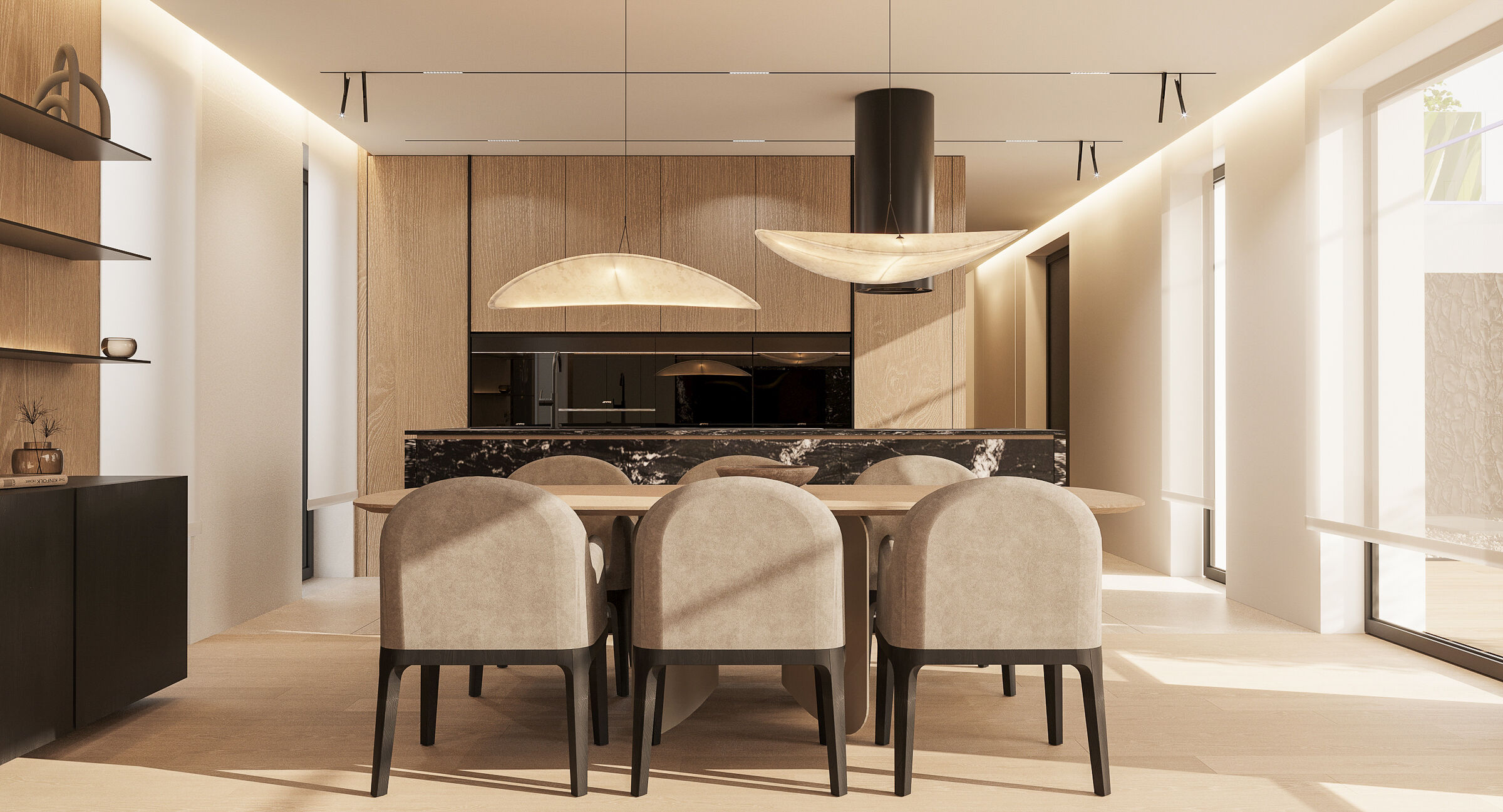 The interior is conceived as a continuous environment, where light, material, and proportion work as one.