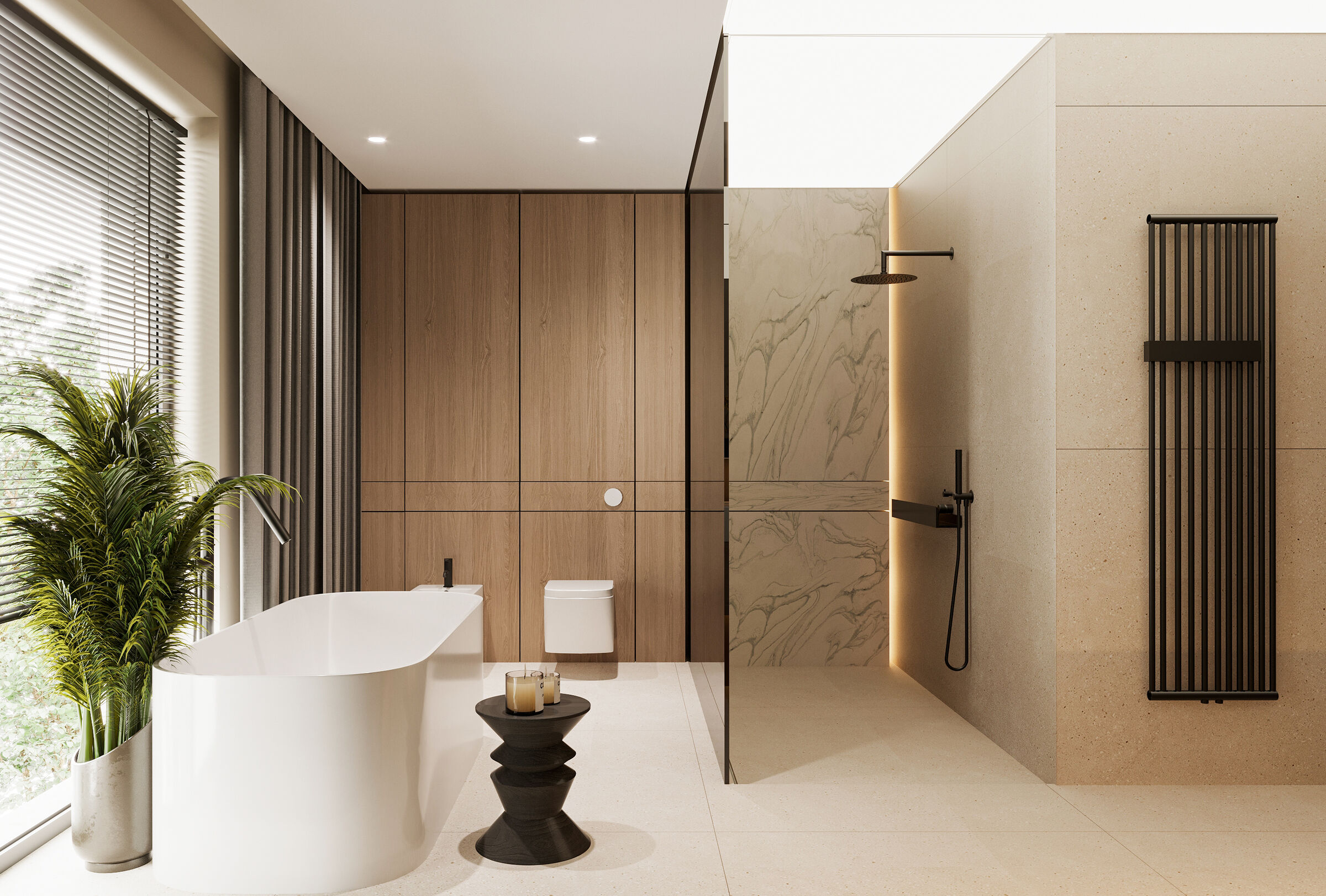 Natural materials and soft tones create a calm bathroom environment rooted in simplicity.