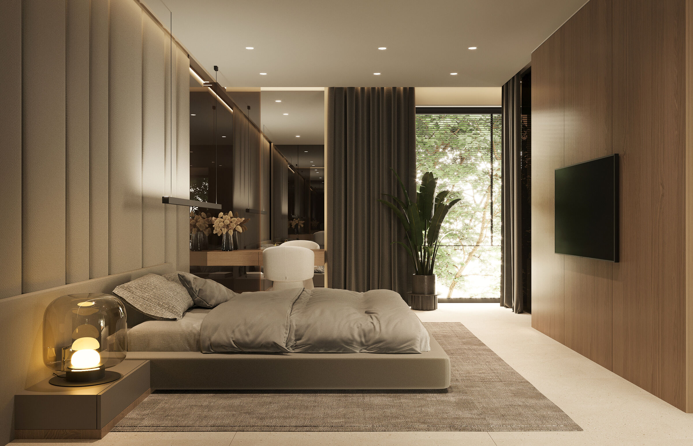 A continuous material palette reinforces spatial clarity while maintaining a warm, domestic atmosphere.