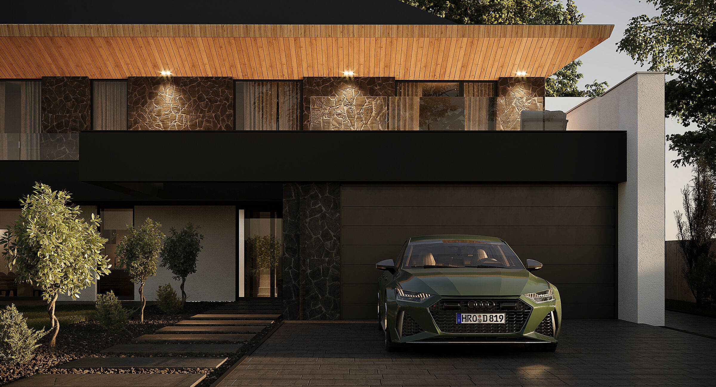 A strong horizontal composition is accentuated by light, revealing the contrast between solid base and suspended volume.