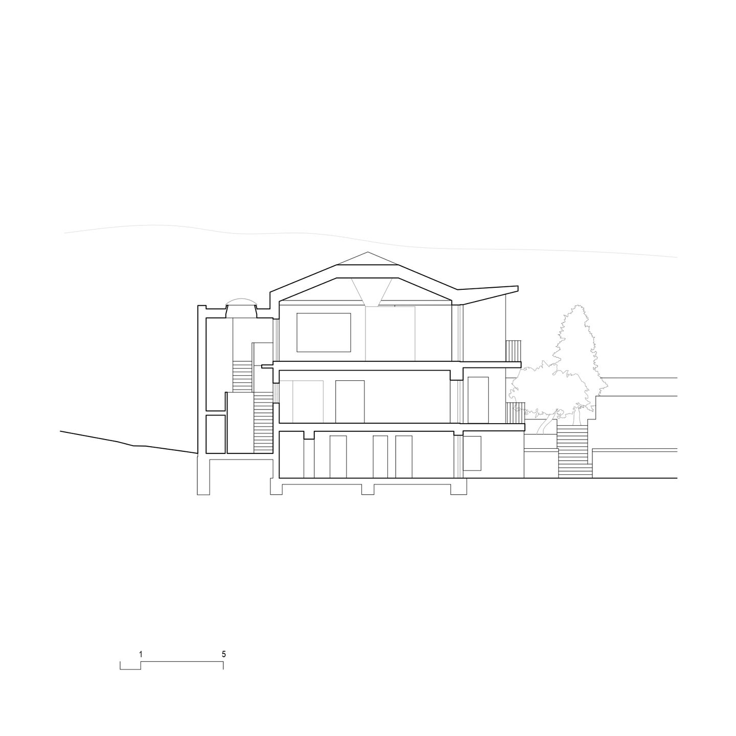 section through stairs and floors