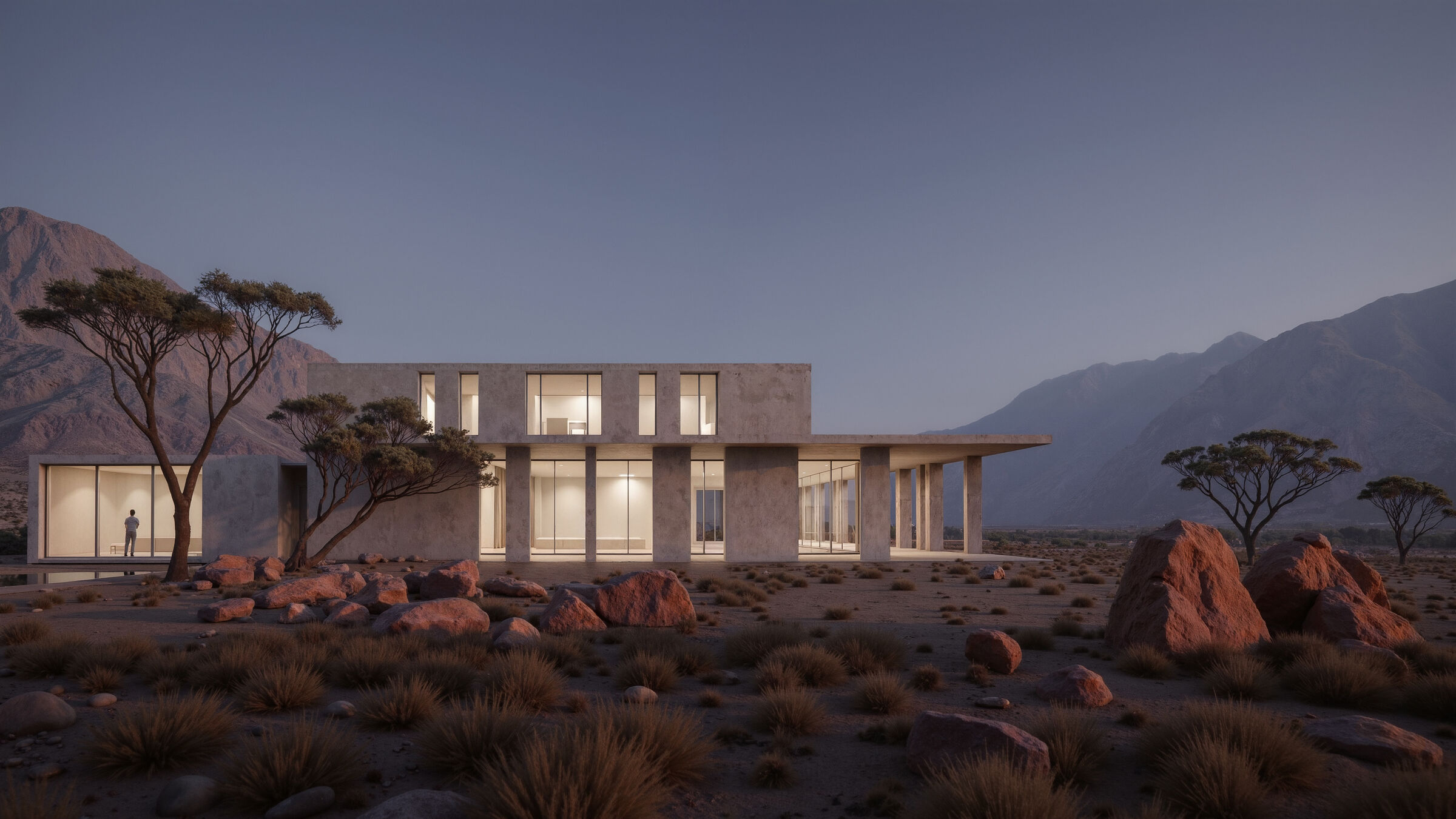Low monolithic forms, inspired by the grandeur of the dunes