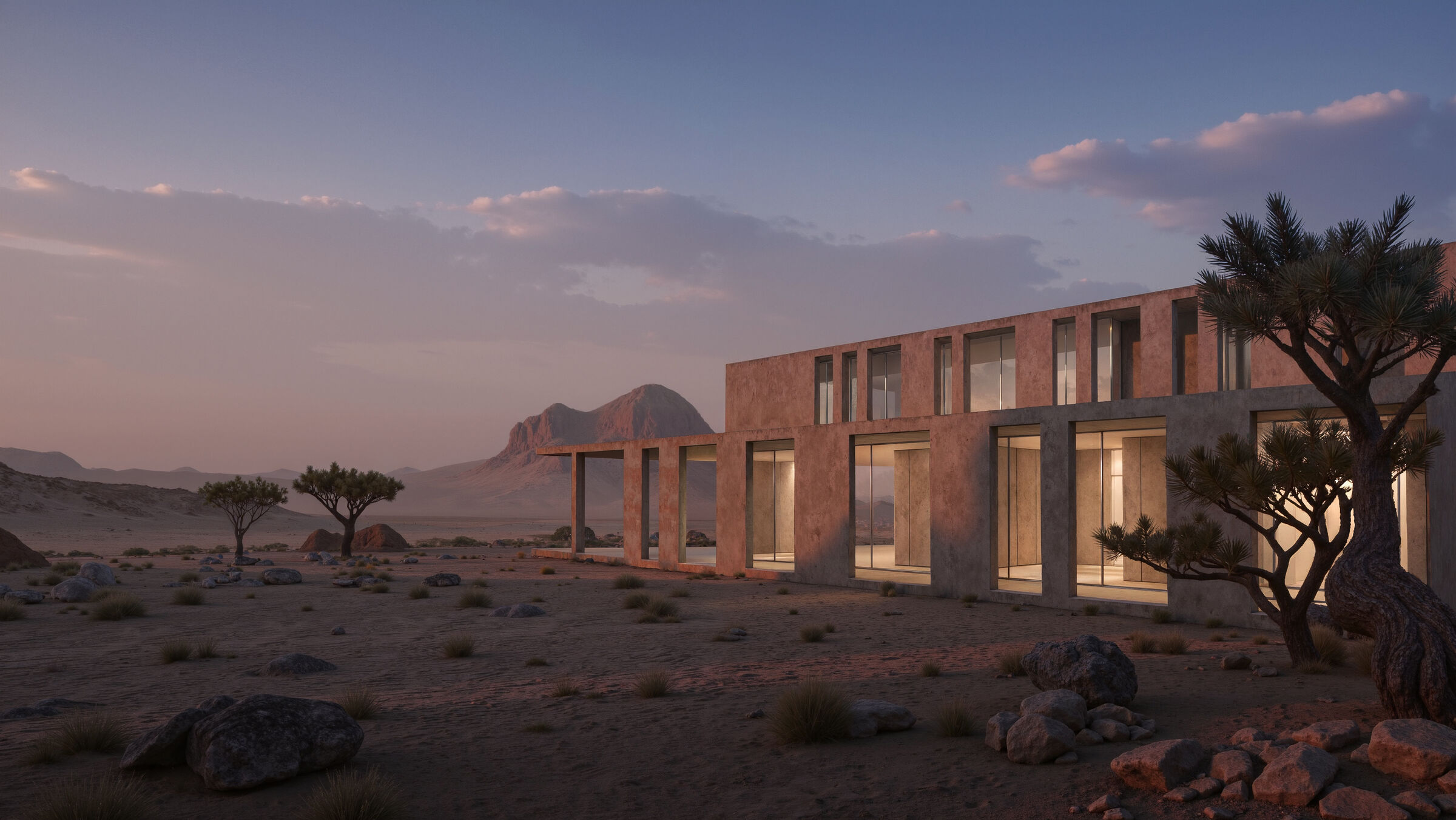 View of the complex from the desert slope