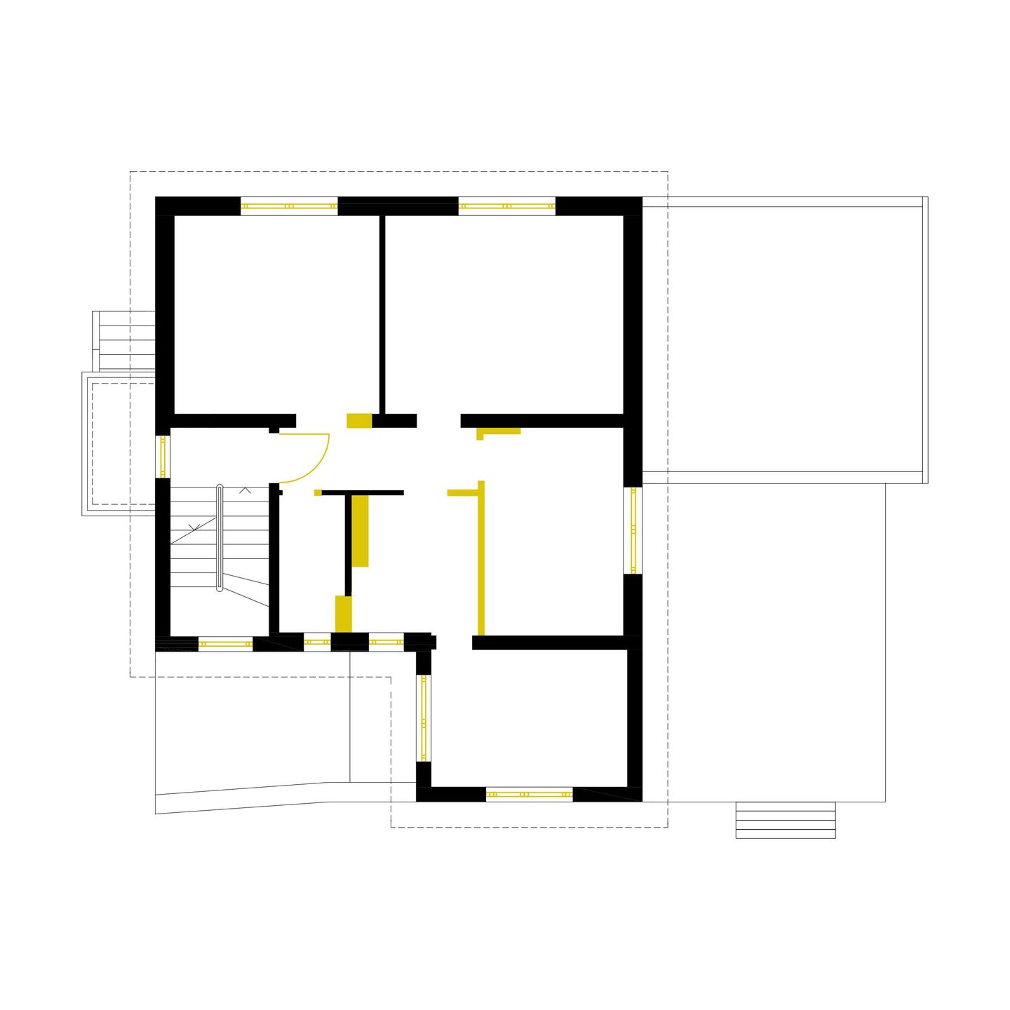 Upper floor - demolition (yellow)