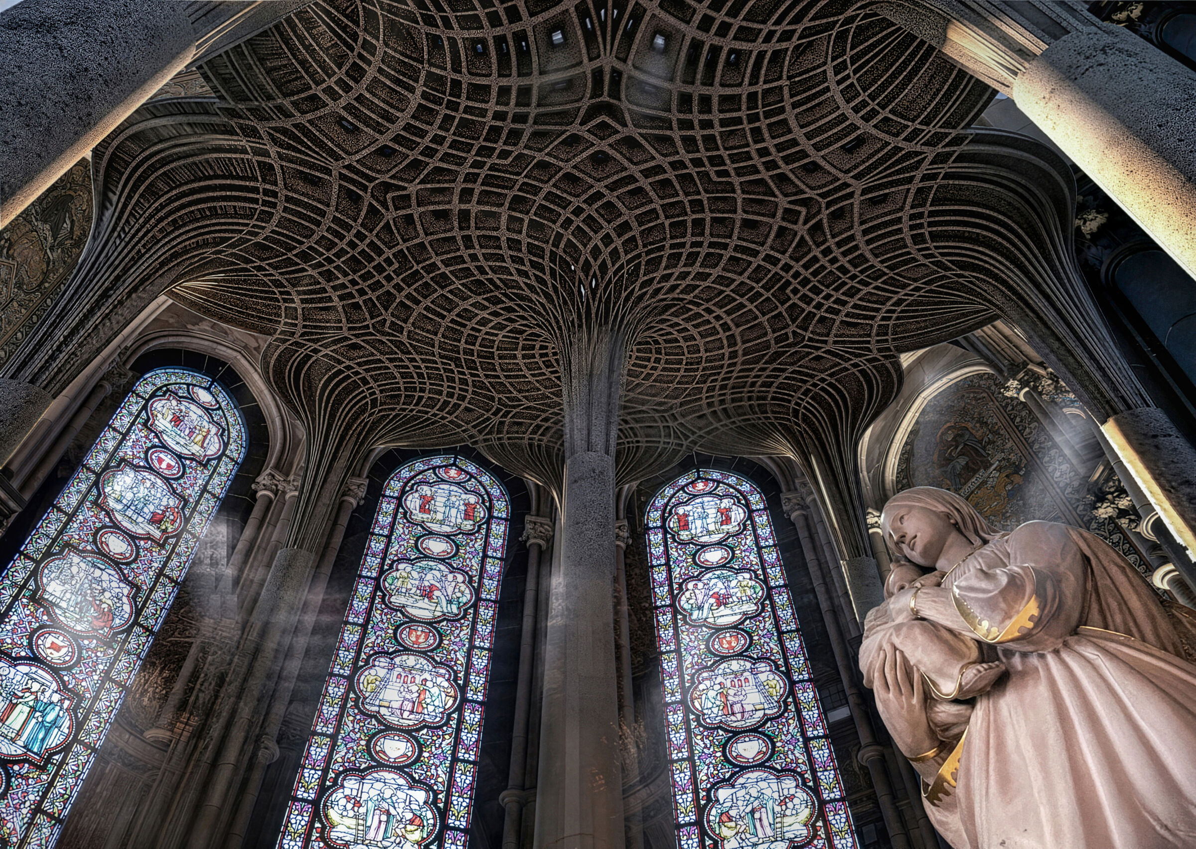 Sacred Glow: Divine Rays Through Eternal-Stained Glass