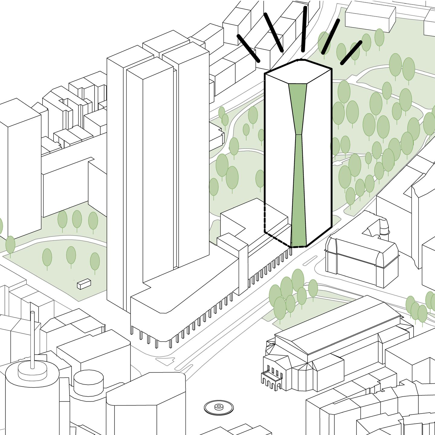 3 - Transformation into an iconic sculpture with green gaps...
