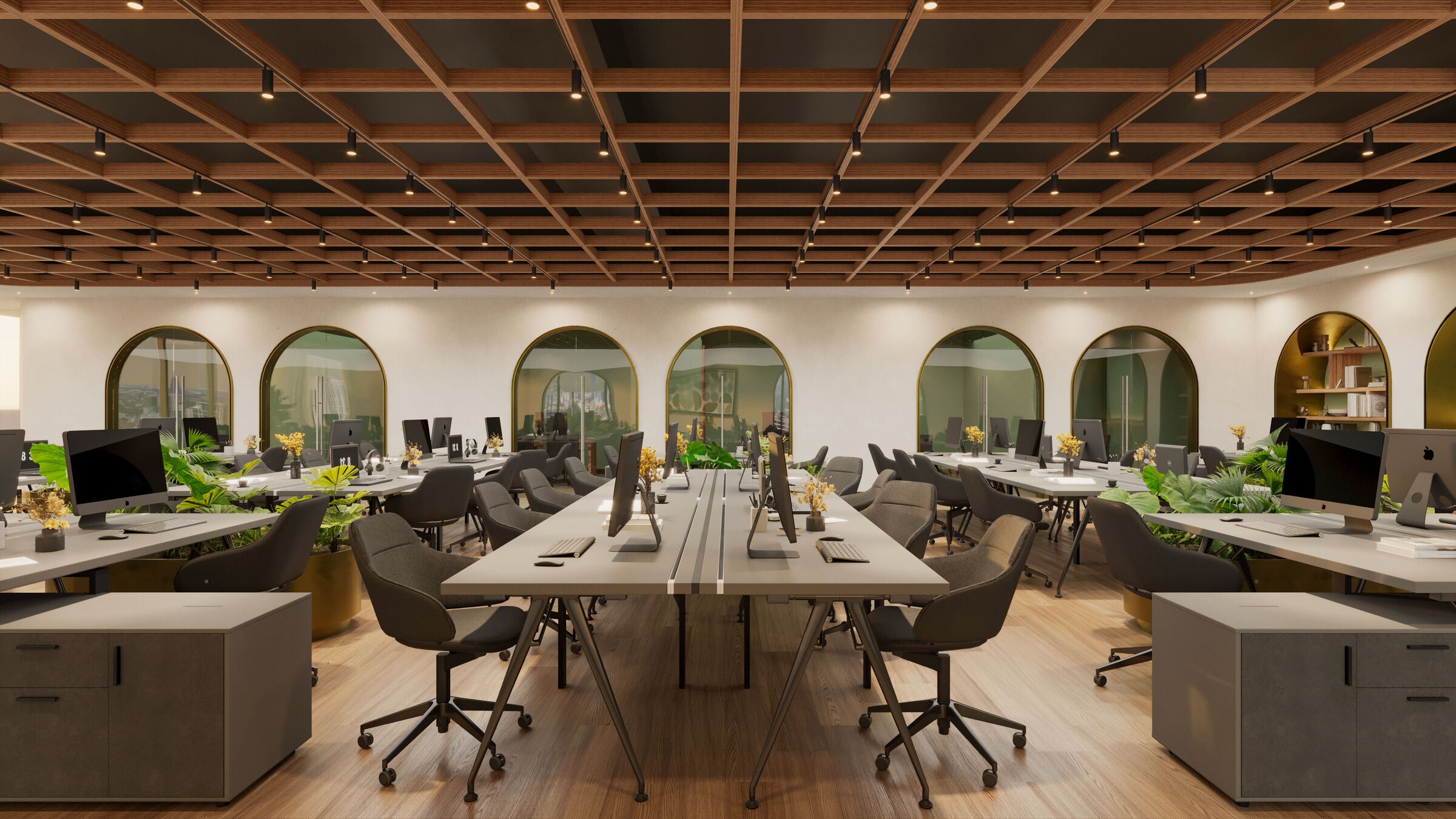 Biophilic feel through color and geometry.