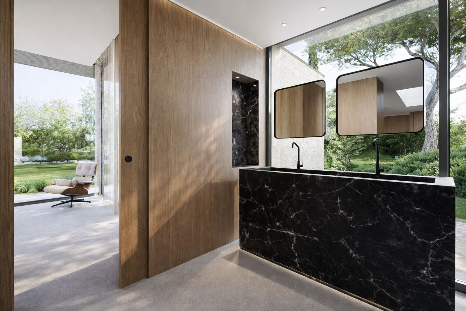 Master bathroom overlooking the private garden