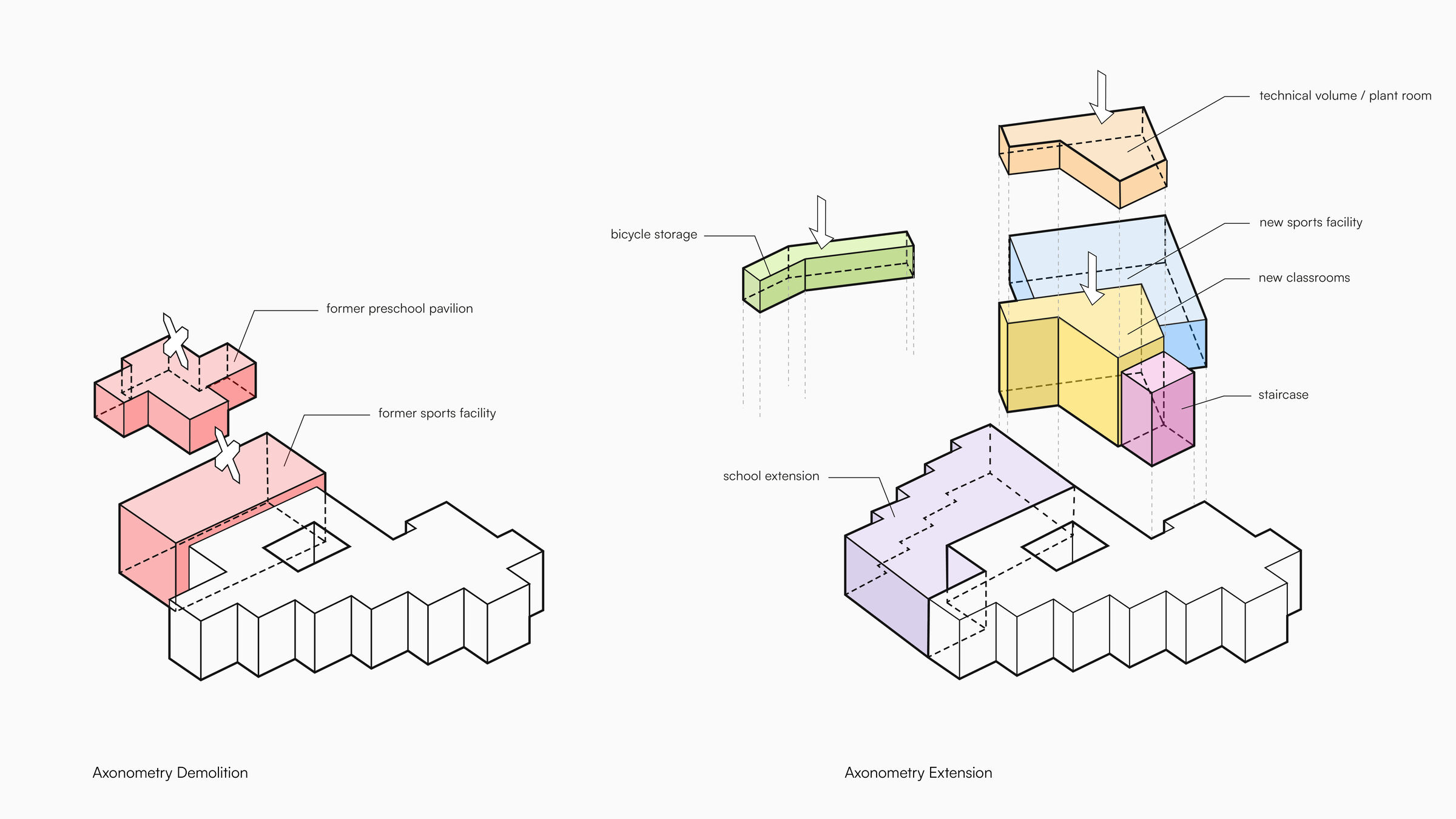 Diagram Axonometry Demolition and Extension