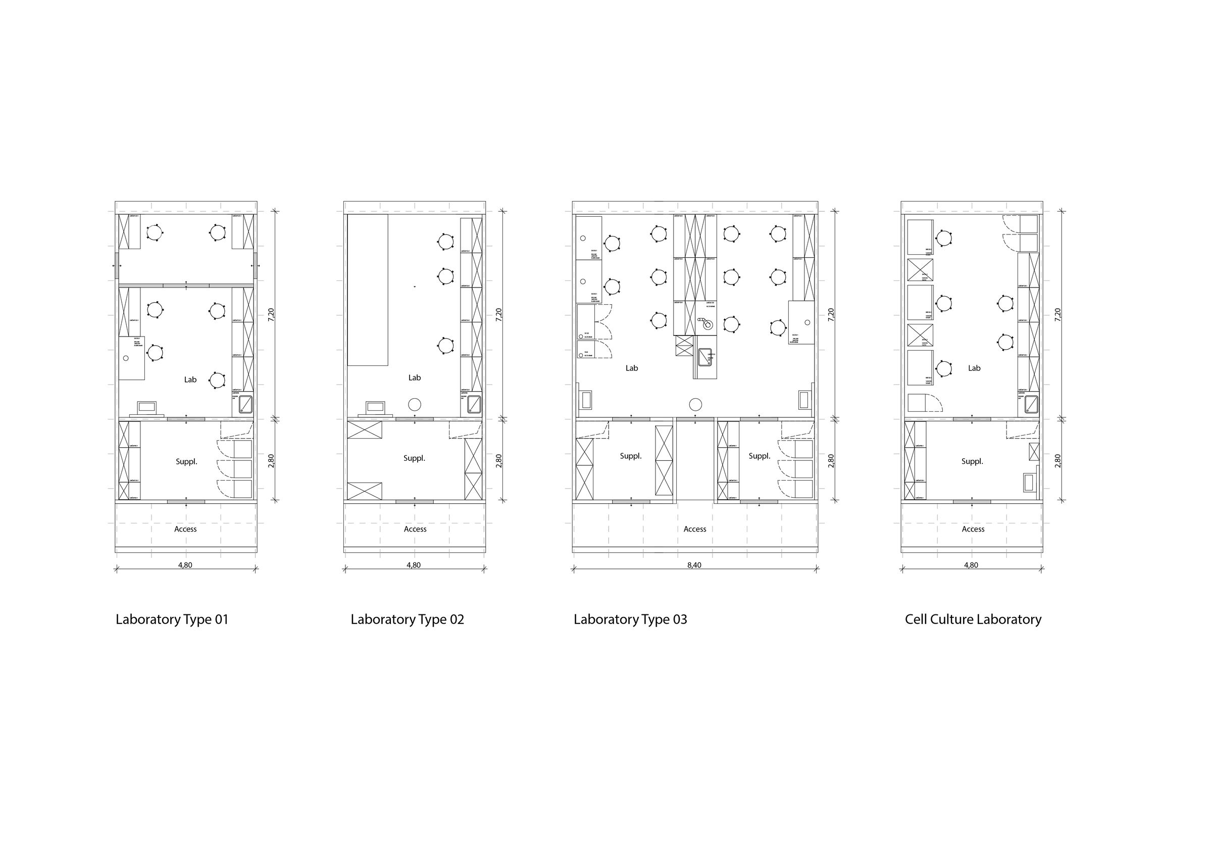 Different laboratory layouts with variable floor plans allow for flexible adaptation to various research needs