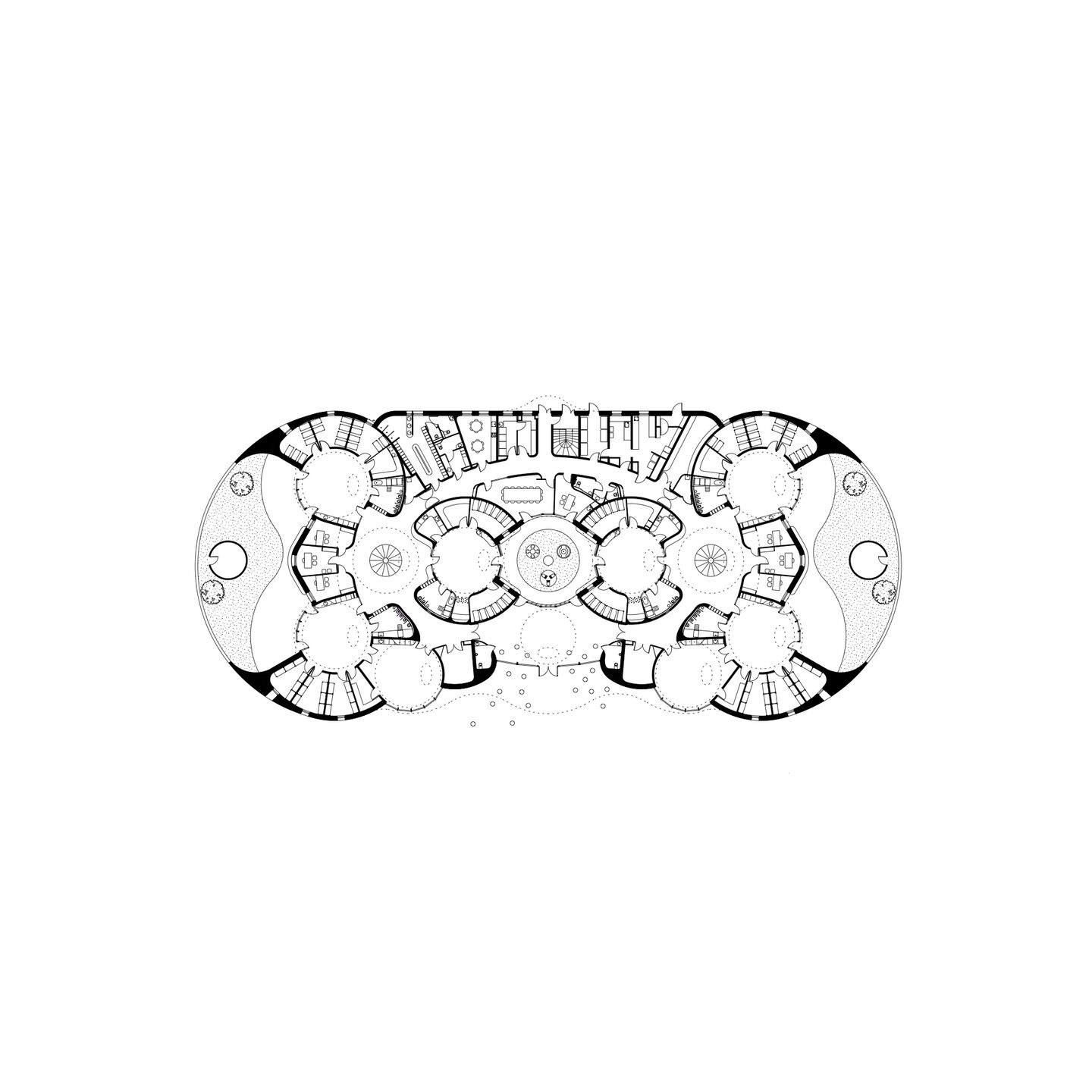“Petal” geometry resulting from the pursuit of hyper-functionality, where living spaces encircle a shared core, eliminating the need for corridors.