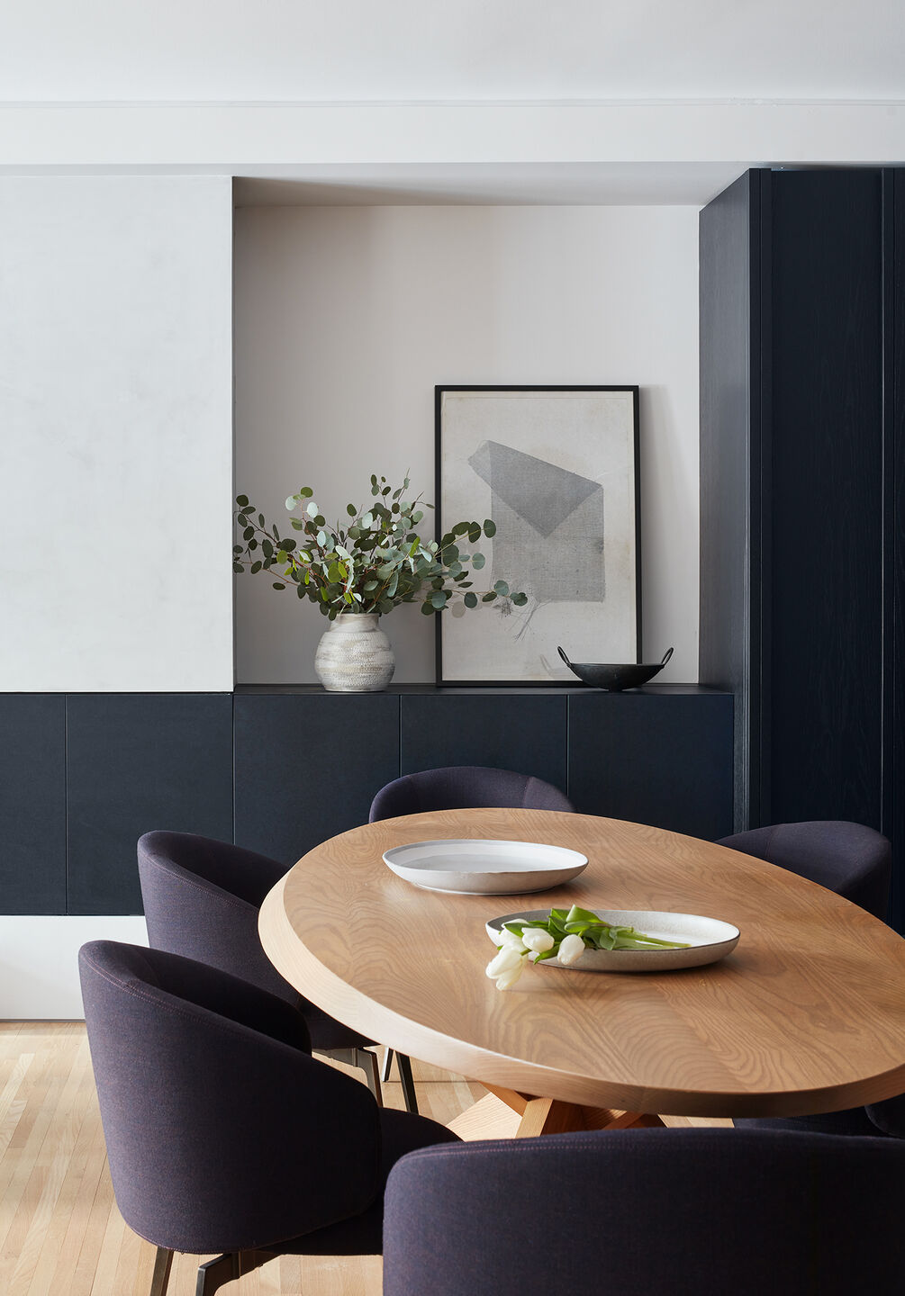 Hearth becomes dining sideboard.
