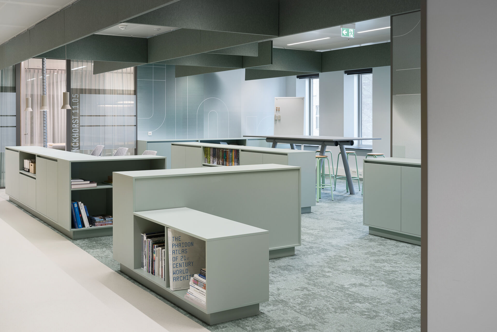 Floor plan of the 1,100 m² Sweco office at WTC The Hague. The plan shows the zoning structure underlying the micro-city concept: distinct neighbourhoods for focus, collaboration and movement.