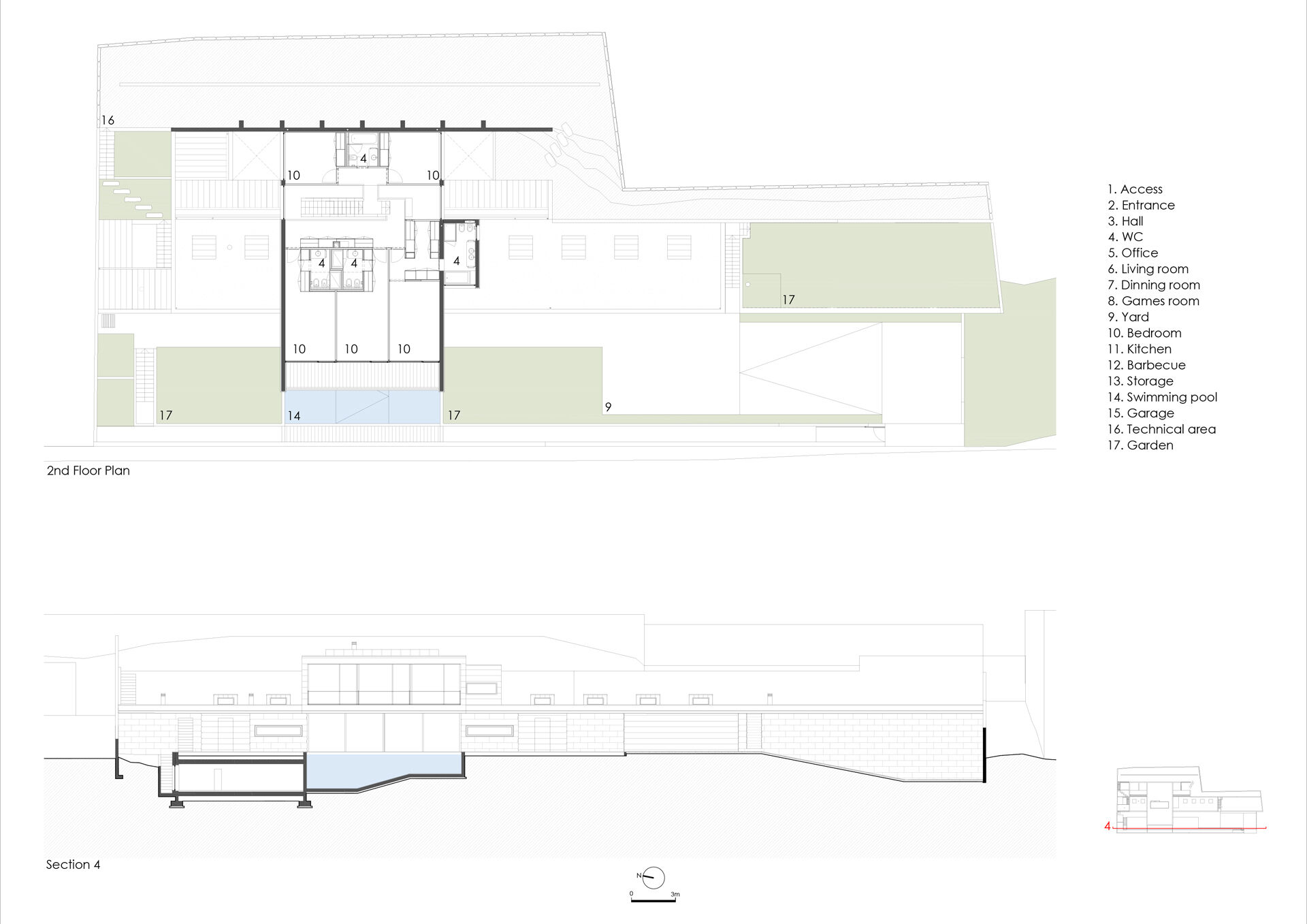 2 nd floor plan and section 4