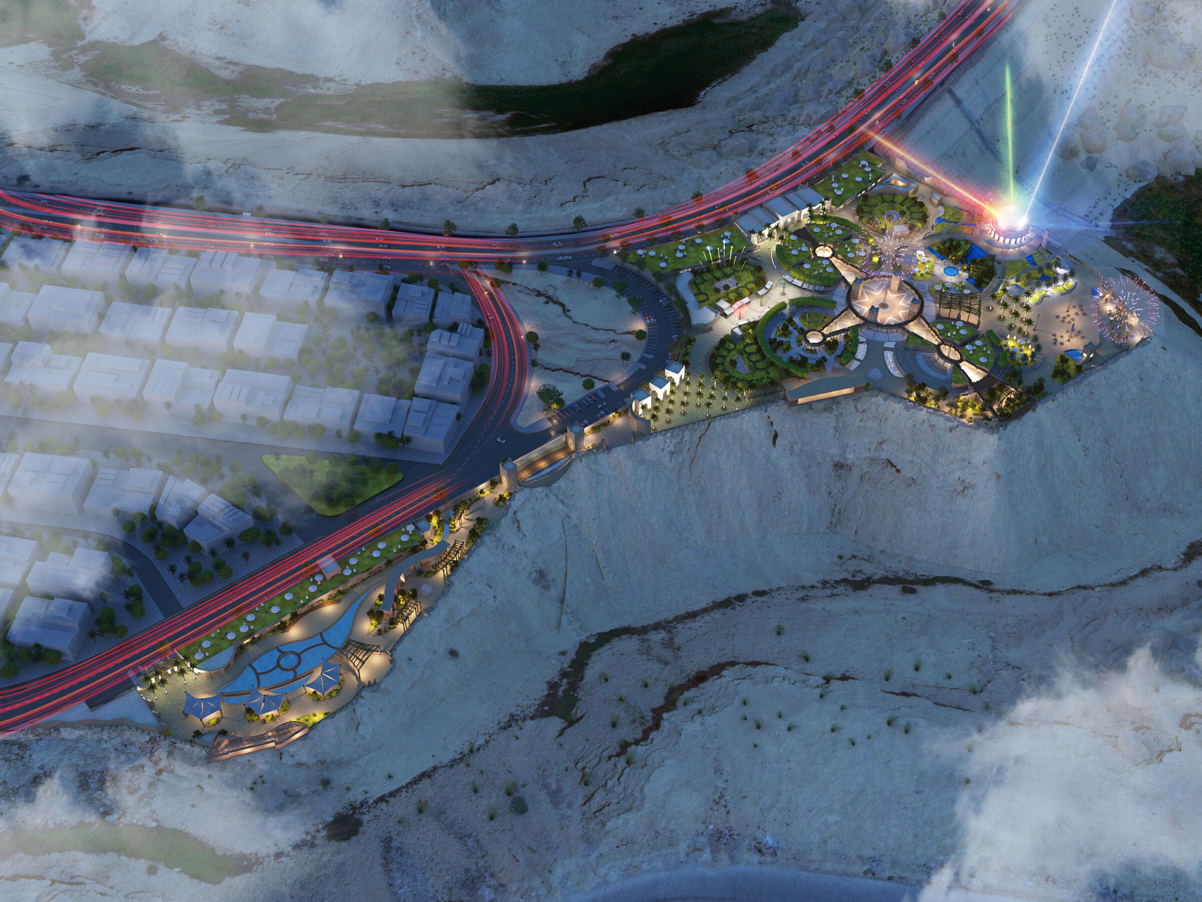 Aerial Perspective of the Park - Night