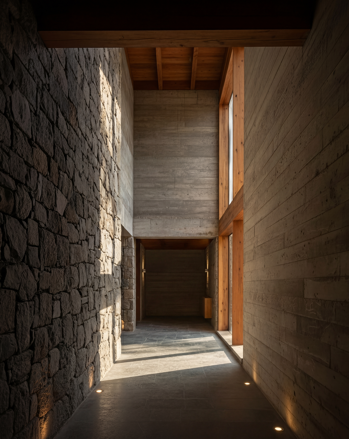 Existing stone walls and foundations are retained as active frameworks, guiding new architectural interventions.