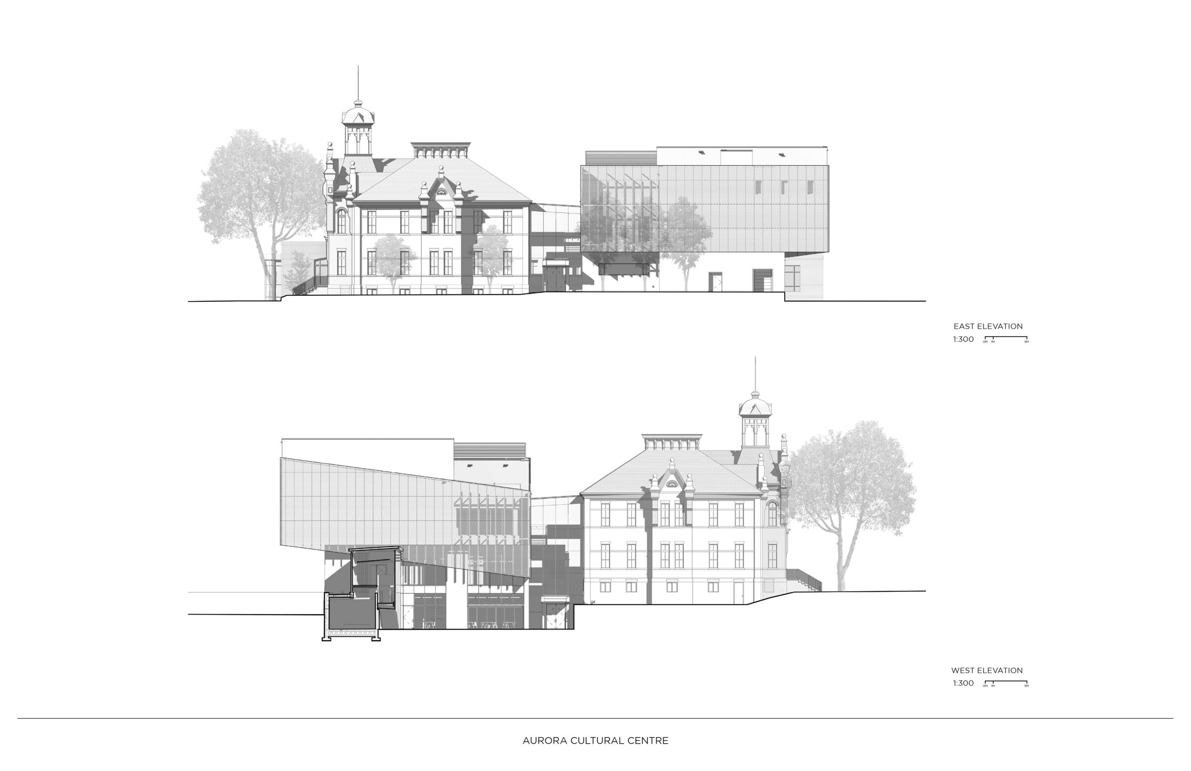 At the building’s  lowest level, a retractable glass wall between the Café and the Square  ensures a degree of porosity between the two, allowing the Square and  the building to activate each-other.