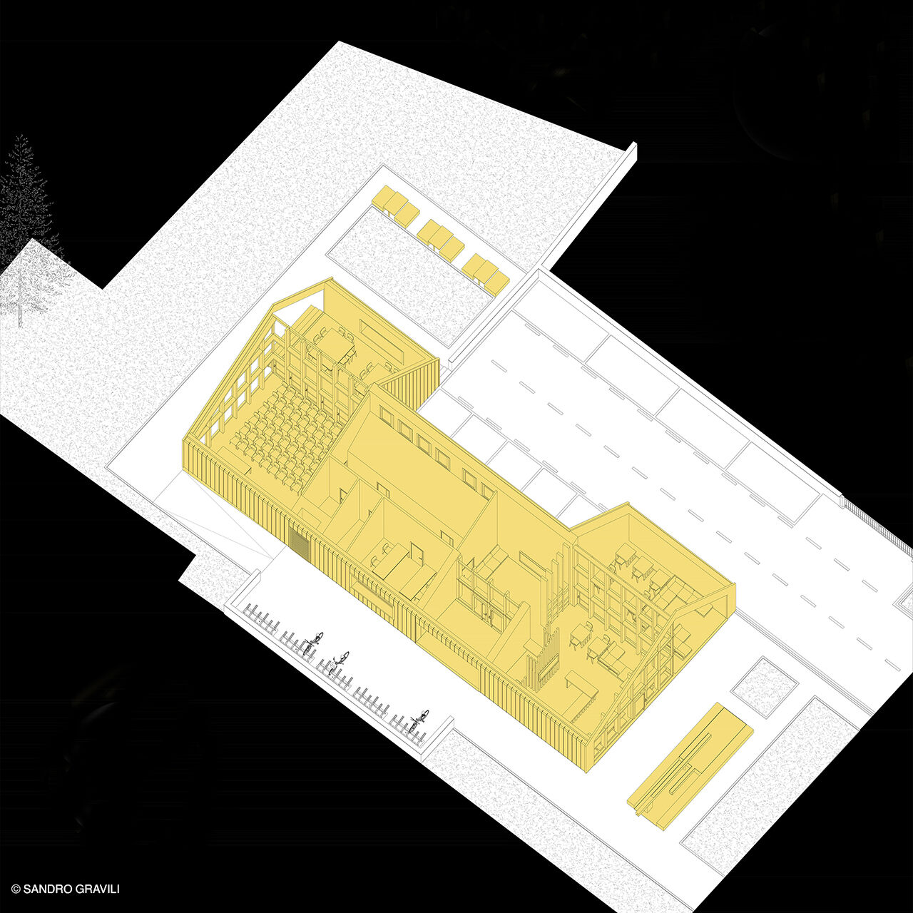 Exploded axonometric view — Aukštaitija National Park Visitor Center