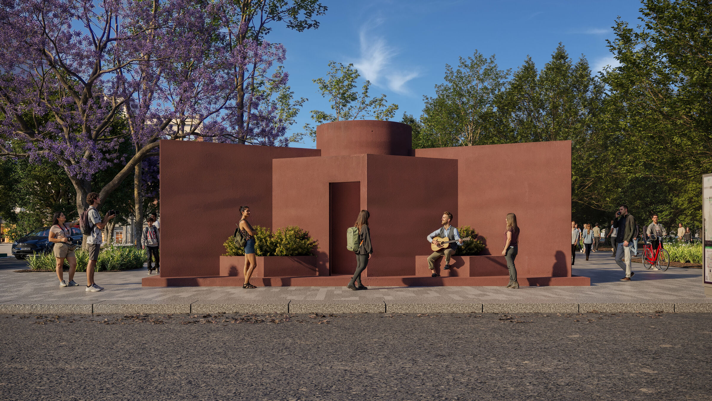 Color and walls evoke Mexican heritage.