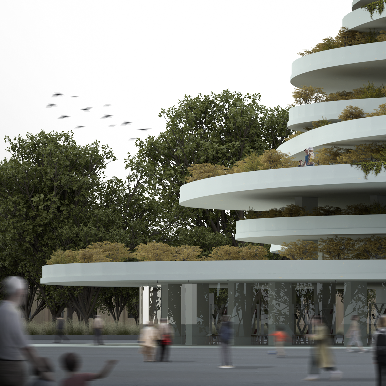An open and inviting ground floor designed as a shared social realm, encouraging interaction, accessibility, and a seamless connection between the building and its surrounding community.