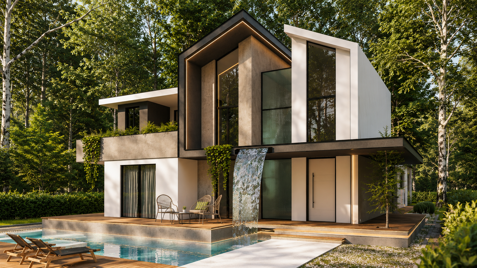 Where concrete, wood, glass, and water come together to create a timeless architectural experience.