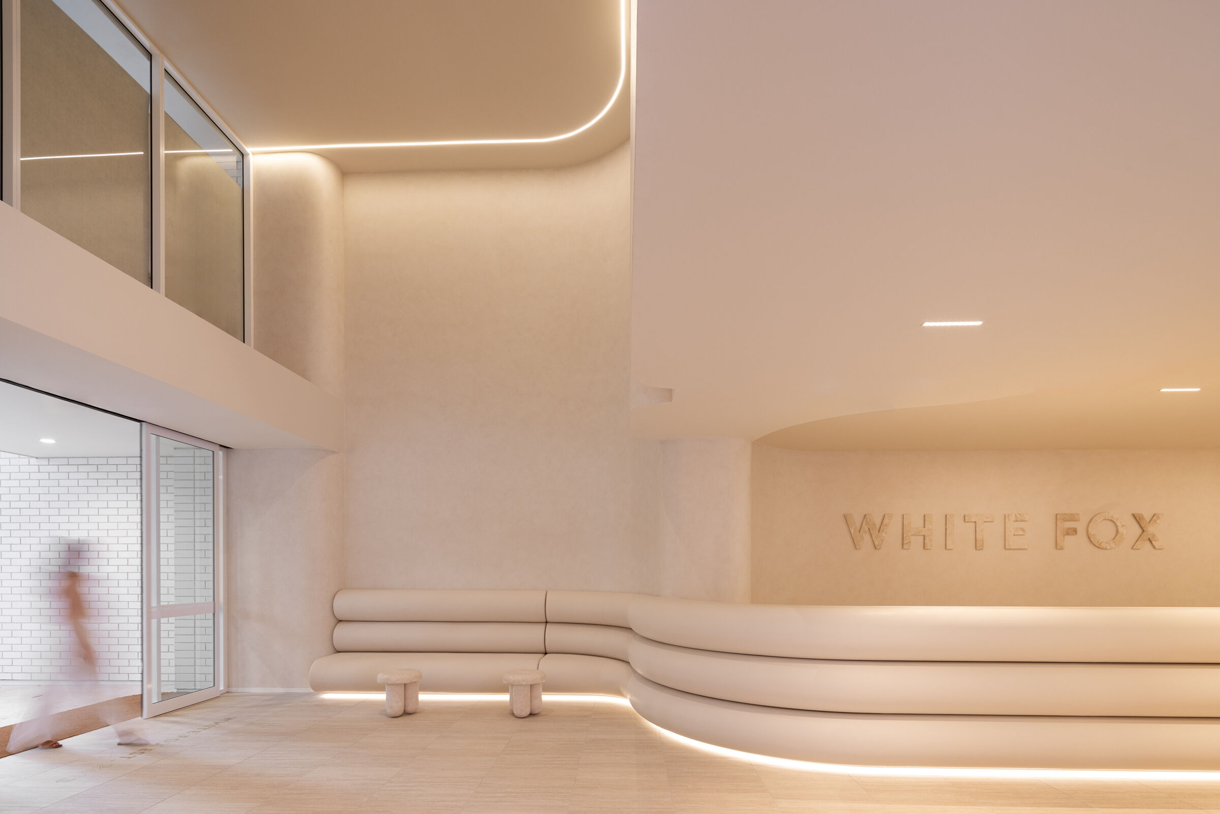 Stone front desk and entry