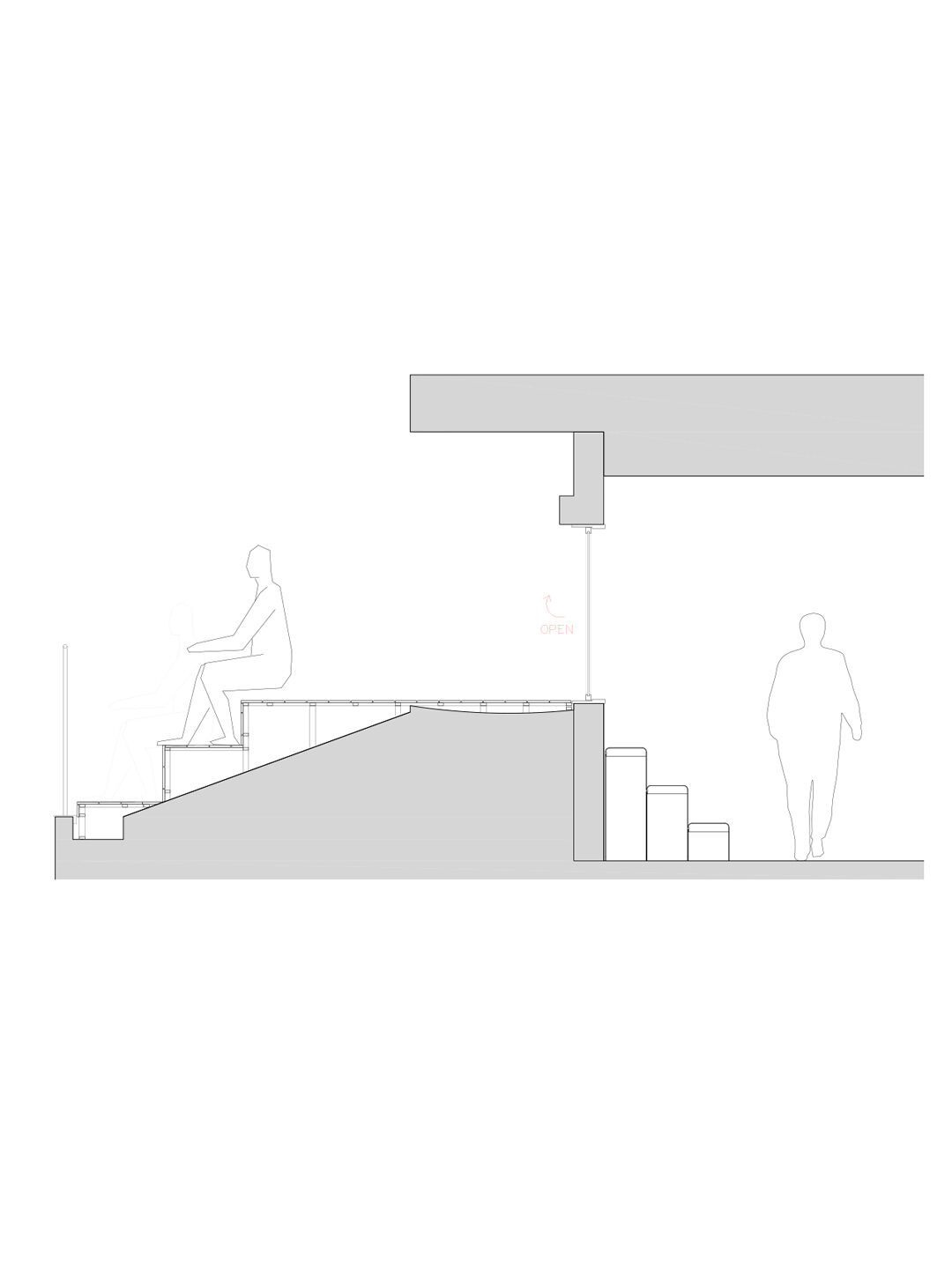 elevation of the indoor to outer balcony connection