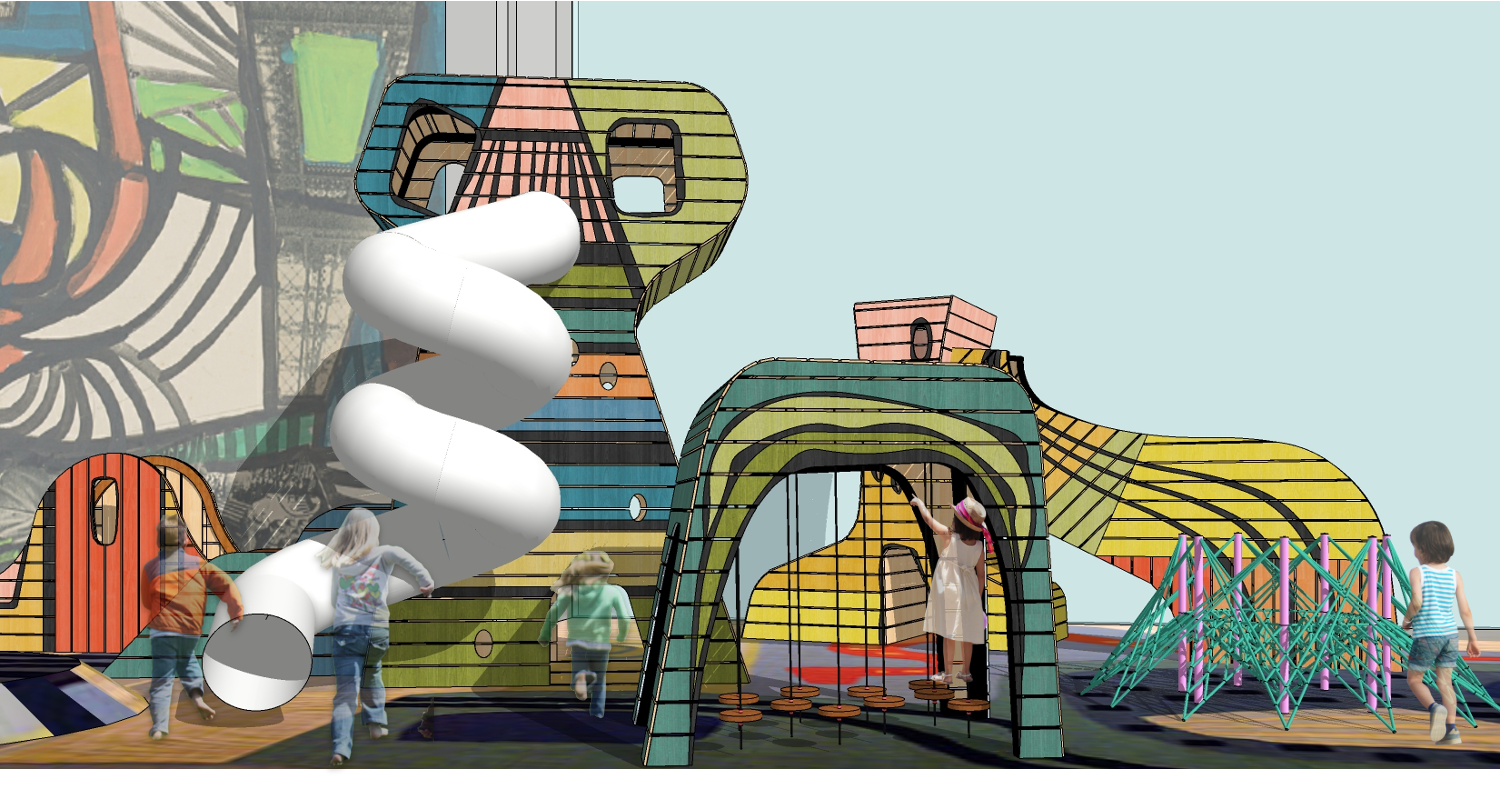 Tijuca Playground front view with people 3D