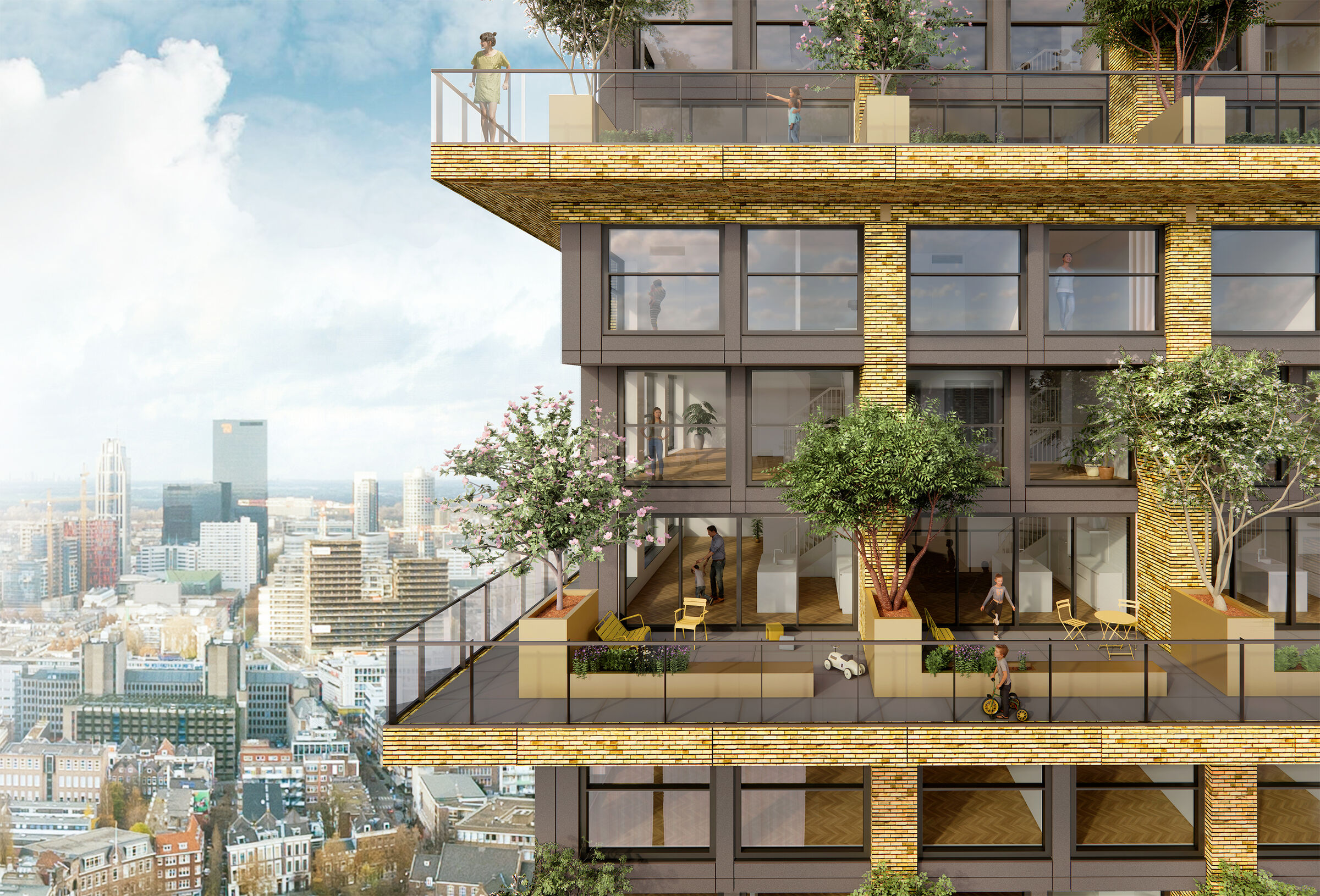 Family house with balcony overlooking the city